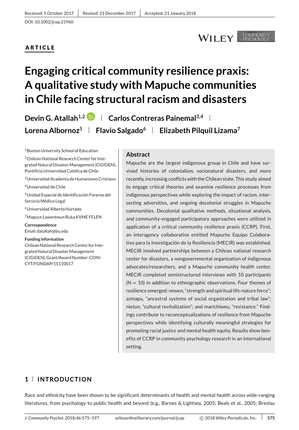 Engaging Critical Community Resilience Praxis: a Qualitative Study with Mapuche Communities in Chile Facing Structural Racism and Disasters