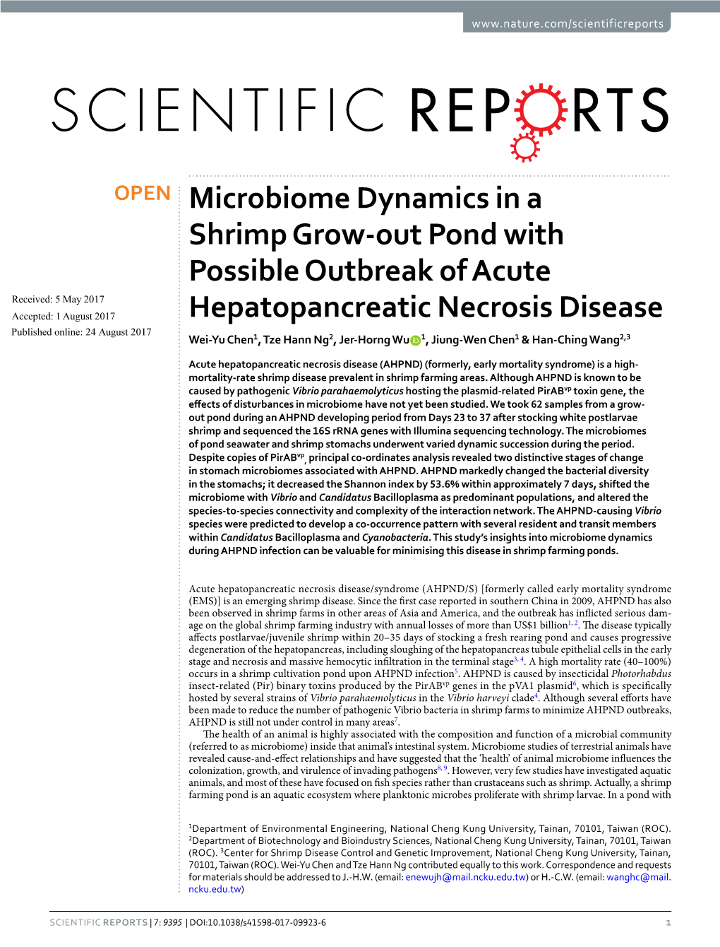 Microbiome Dynamics in a Shrimp Grow-Out Pond with Possible