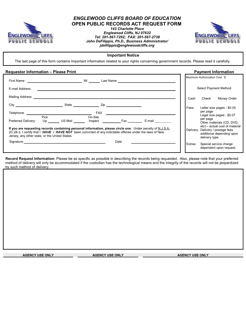 Open Public Records Act Request Form