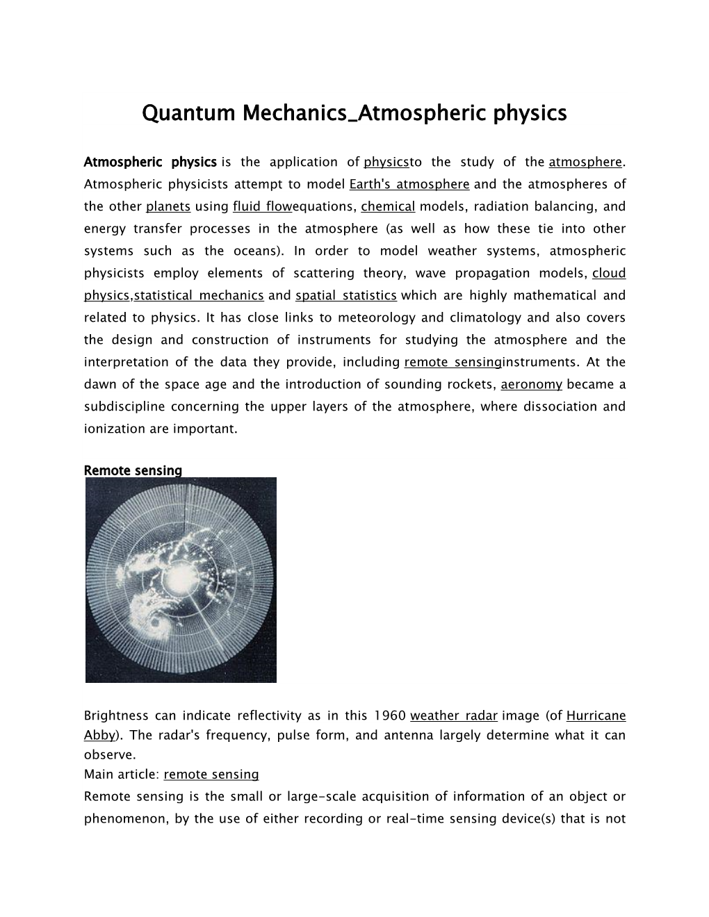 Quantum Mechanics Atmospheric Physics