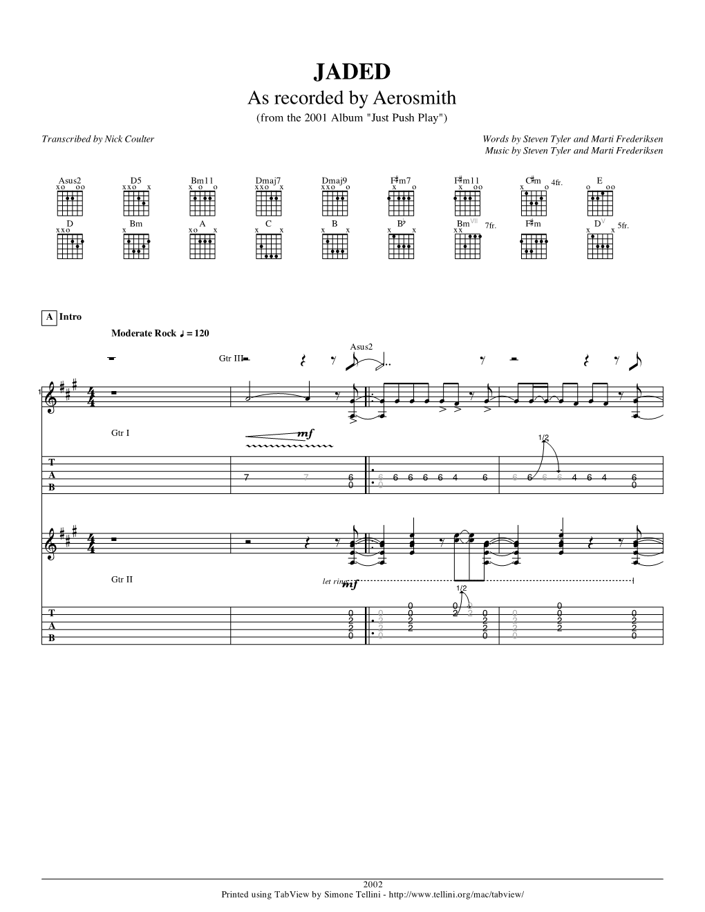 Jaded Guitar Tab