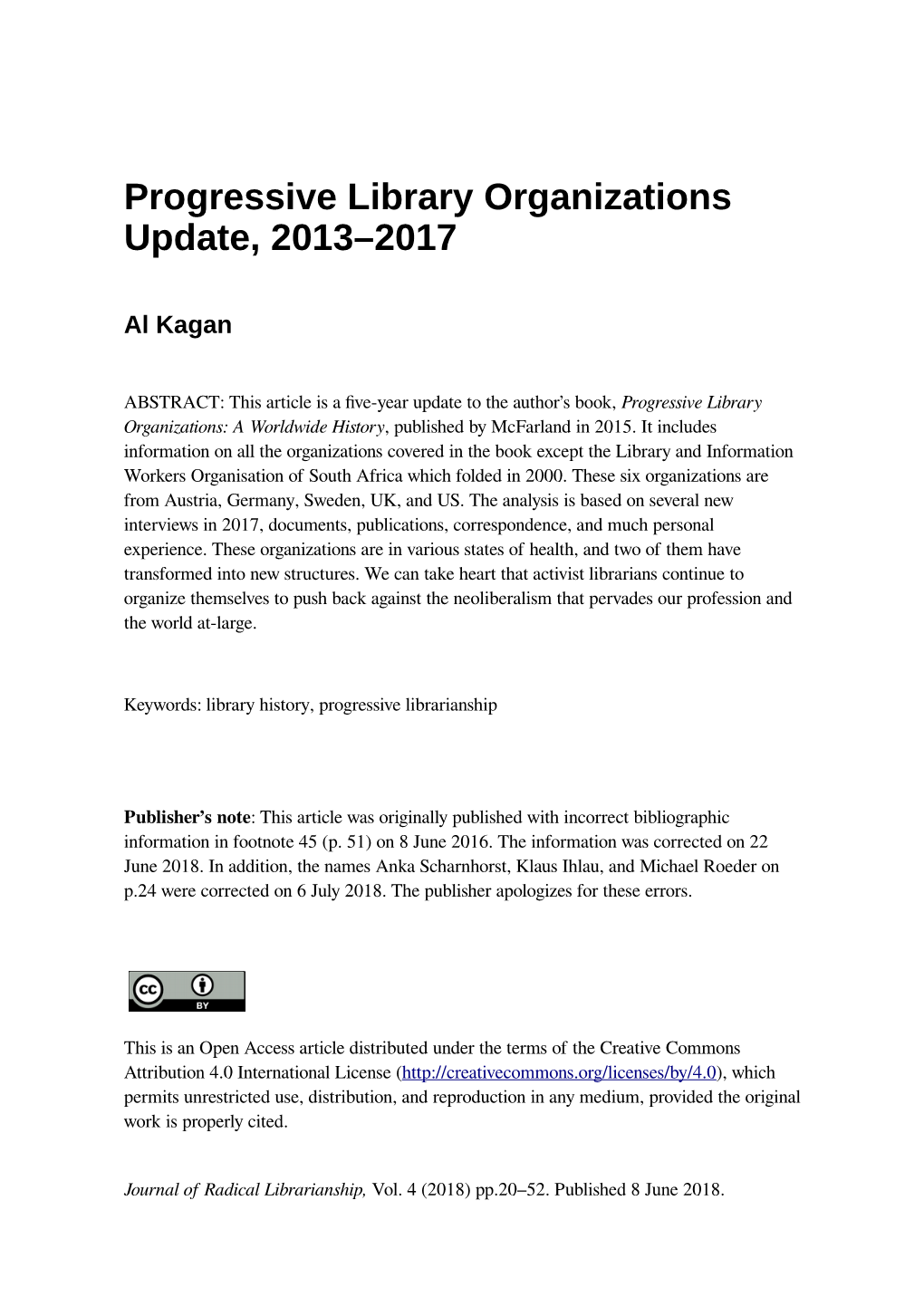 Progressive Library Organizations Update, 2013–2017