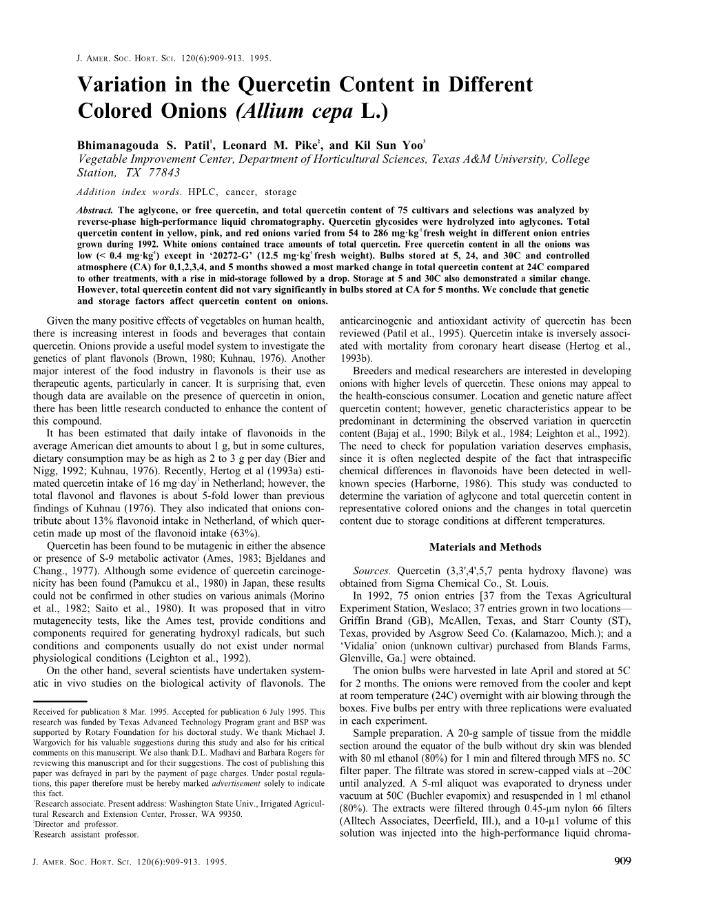 Variation in the Quercetin Content in Different Colored Onions (Allium Cepa L.)