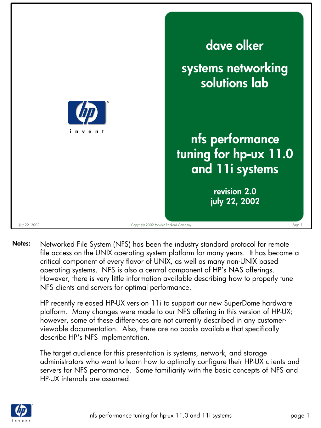 NFS Performance Tuning in HP-UX 11.0 and 11I Systems