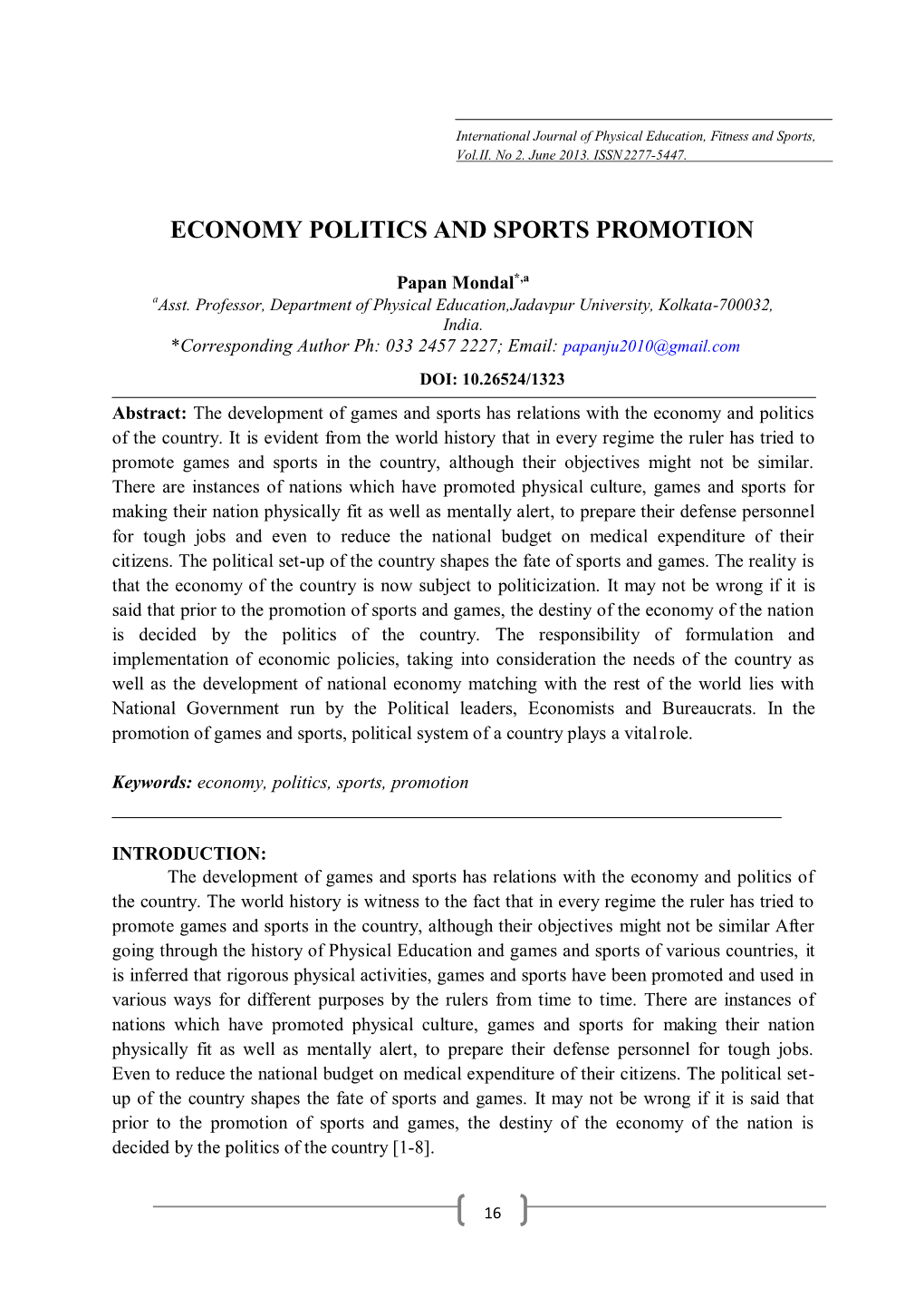 Economy Politics and Sports Promotion