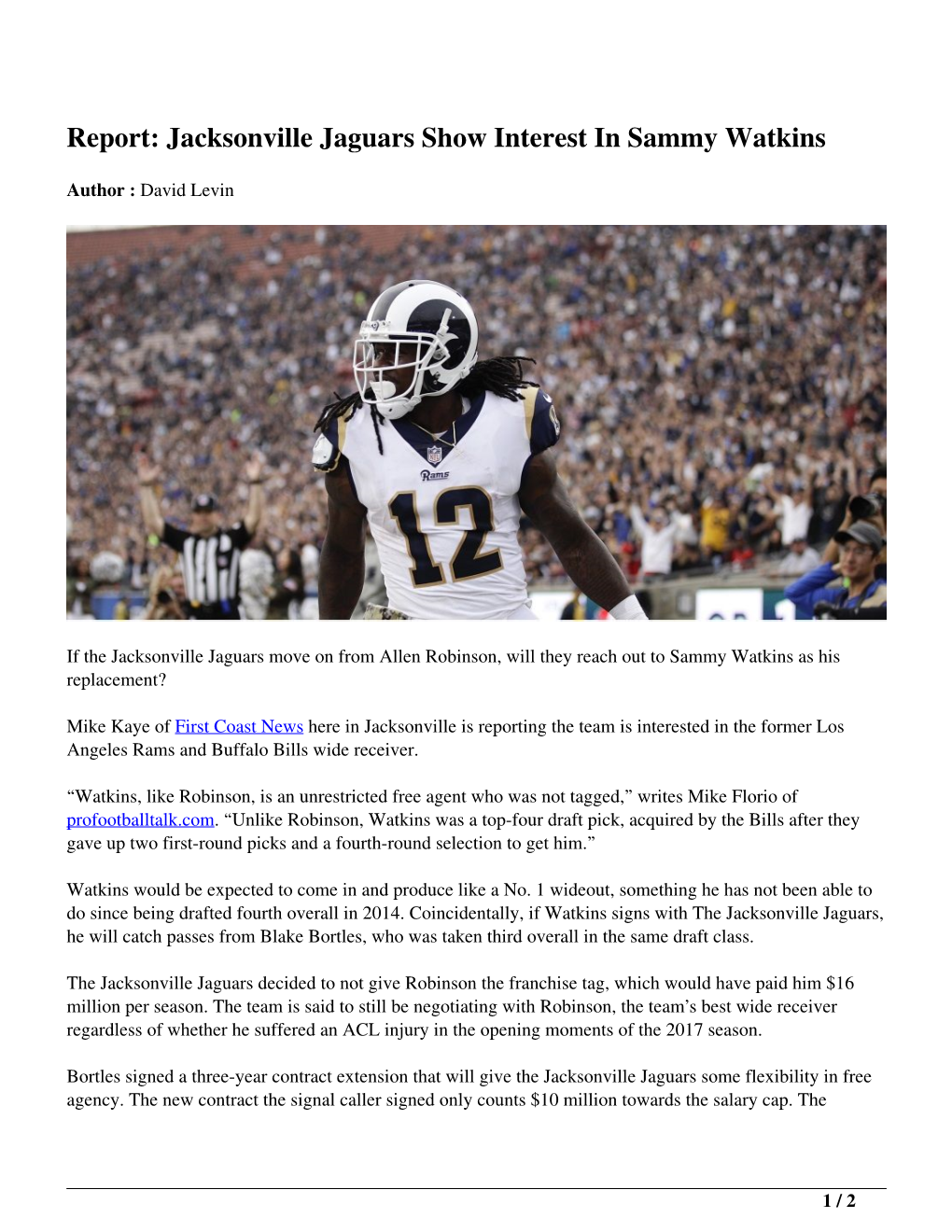 Report: Jacksonville Jaguars Show Interest in Sammy Watkins