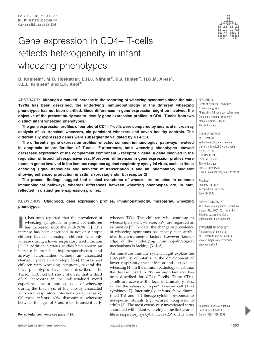 Gene Expression in CD4+ T-Cells Reflects Heterogeneity in Infant Wheezing Phenotypes