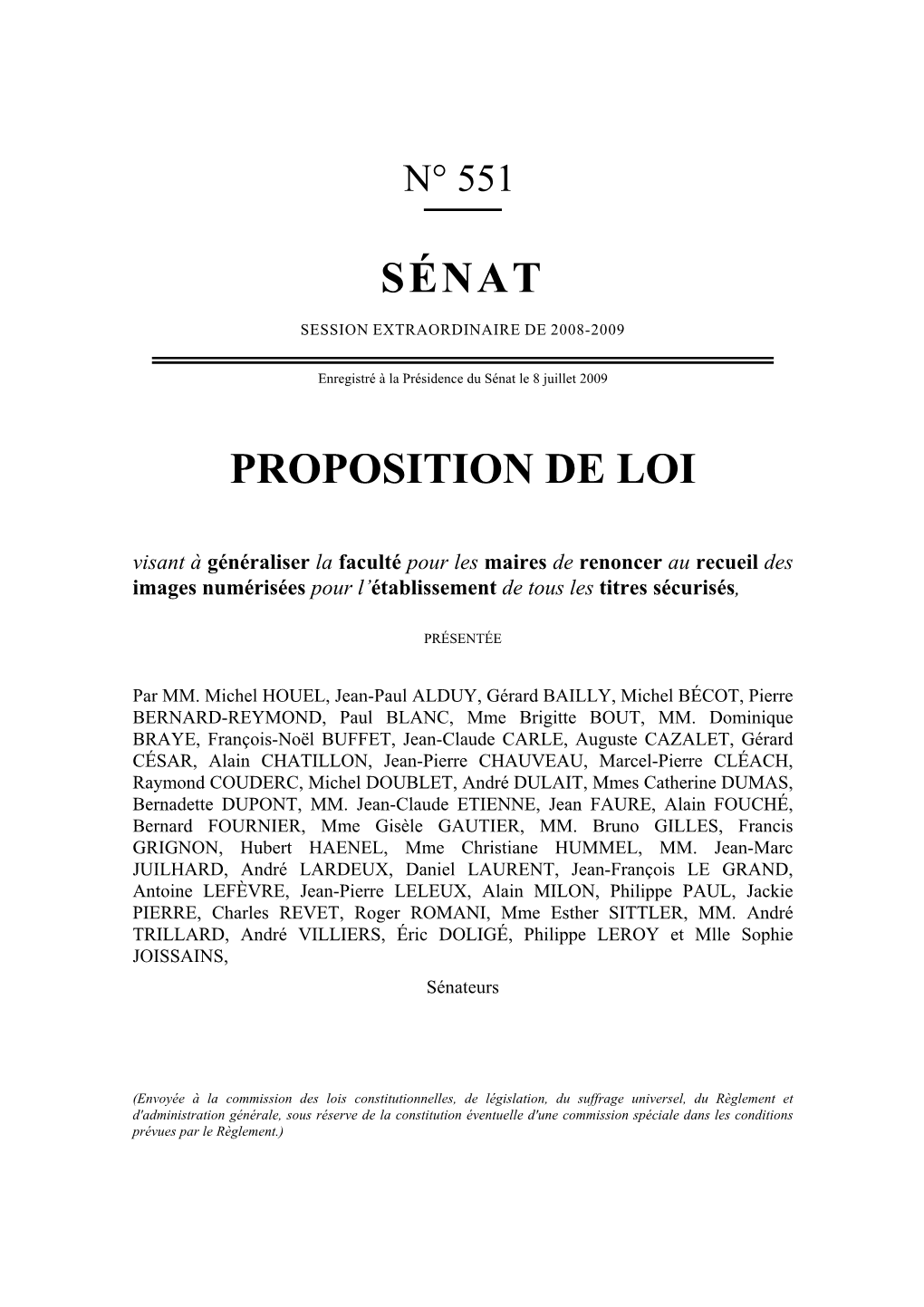 Sénat Proposition De