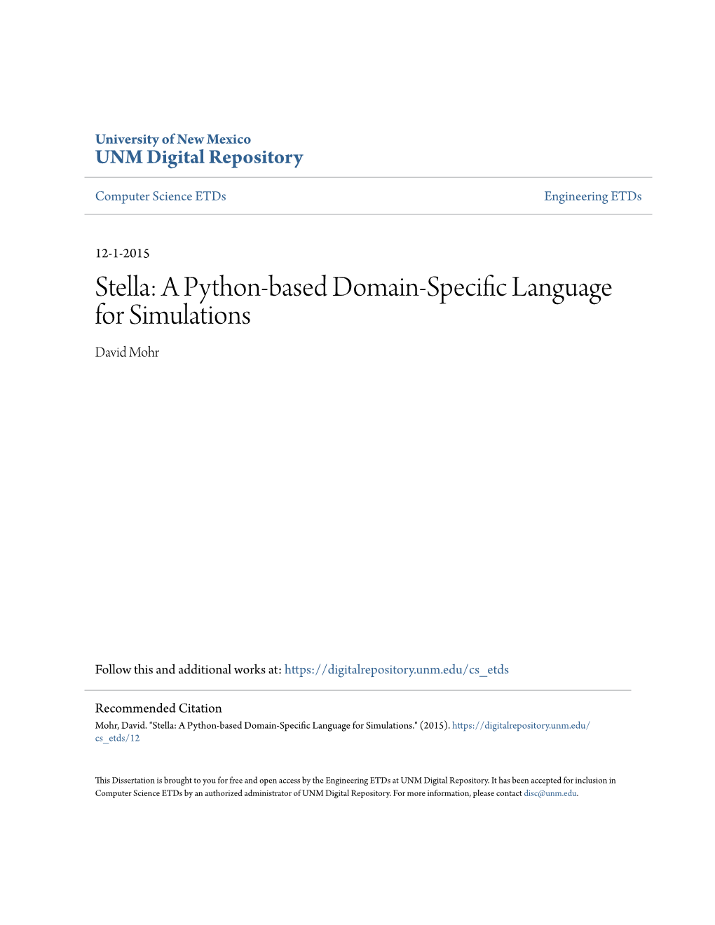 Stella: a Python-Based Domain-Specific Language for Simulations David Mohr