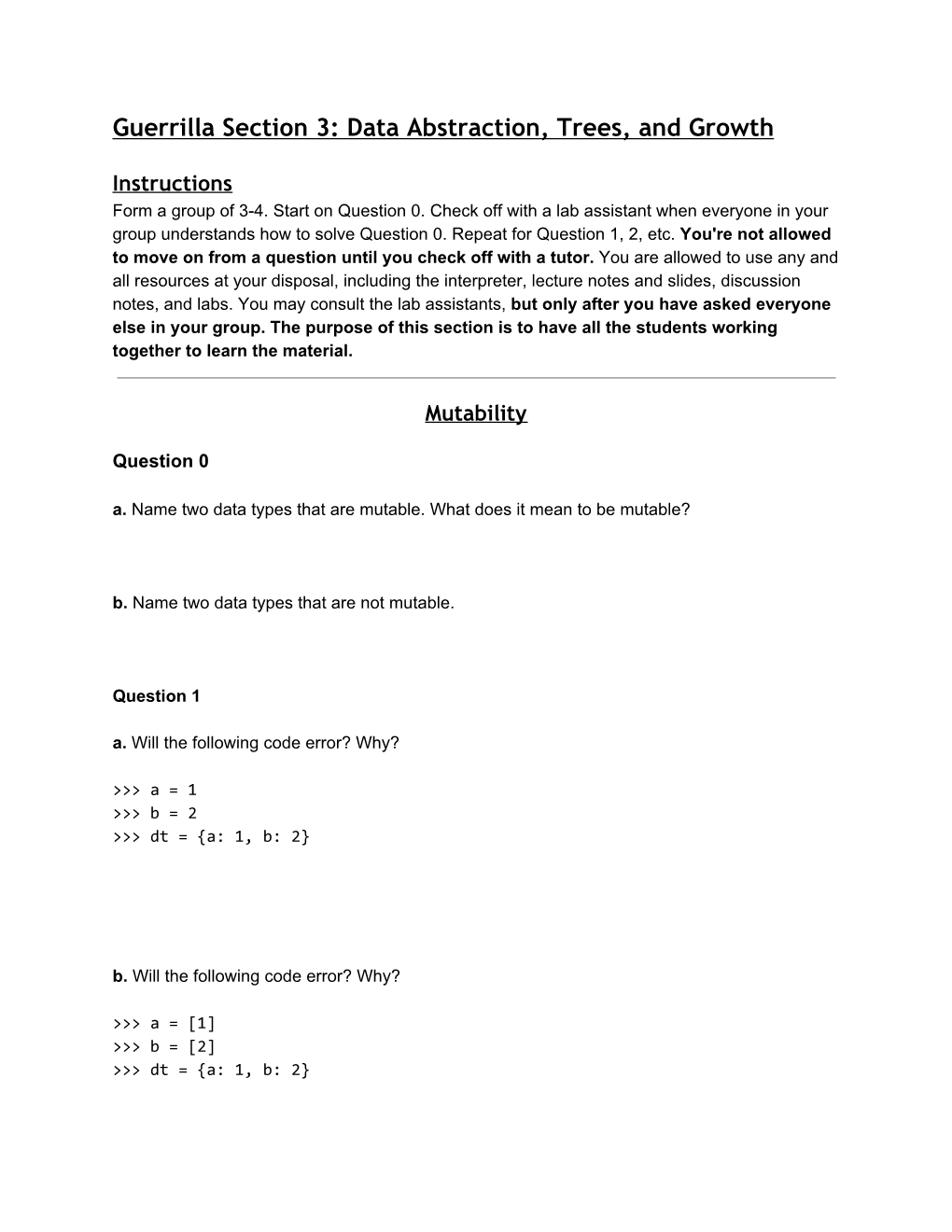 Guerrilla 03: Data Abstraction, Trees, Orders of Growth