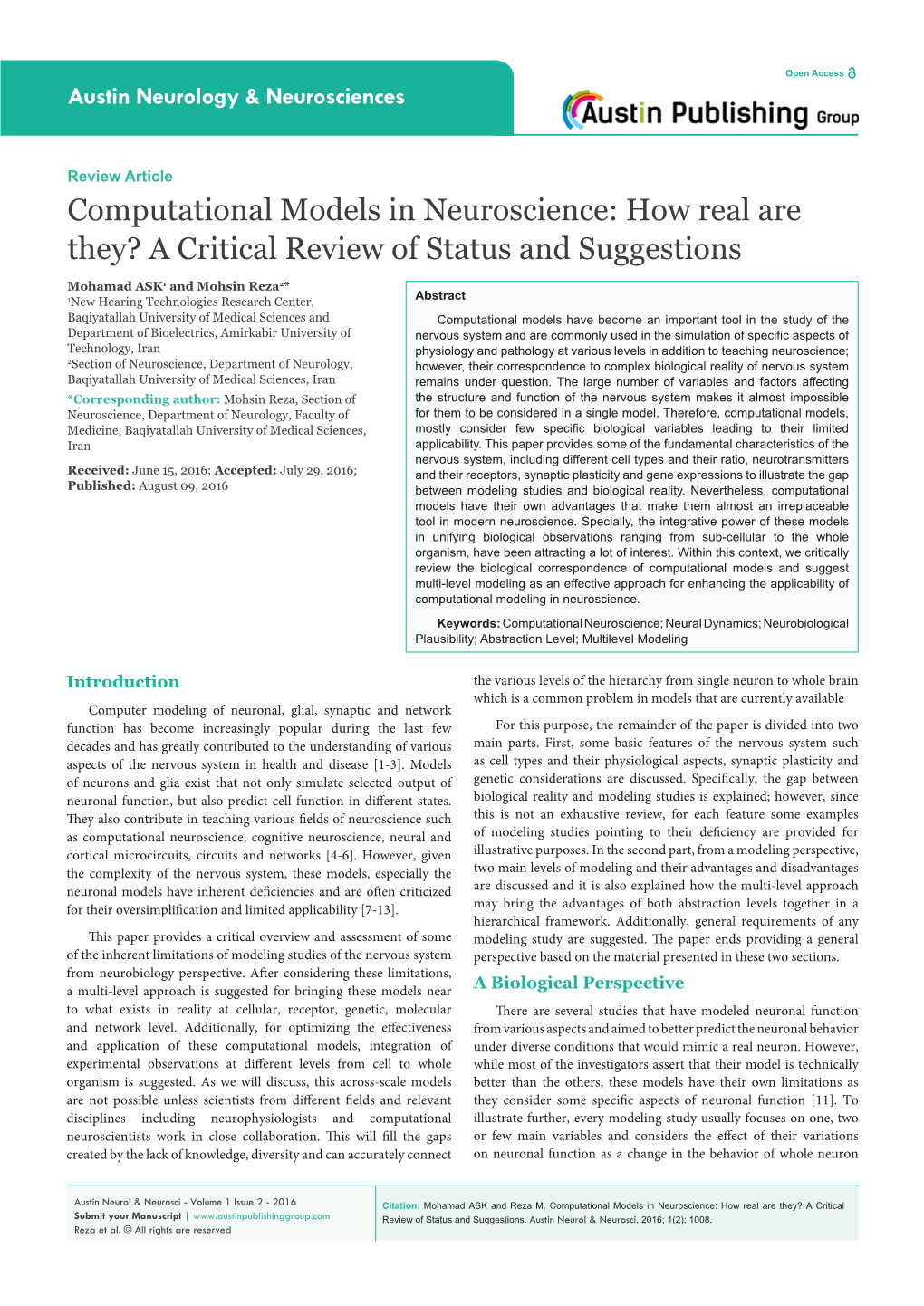 Computational Models in Neuroscience: How Real Are They? a Critical Review of Status and Suggestions