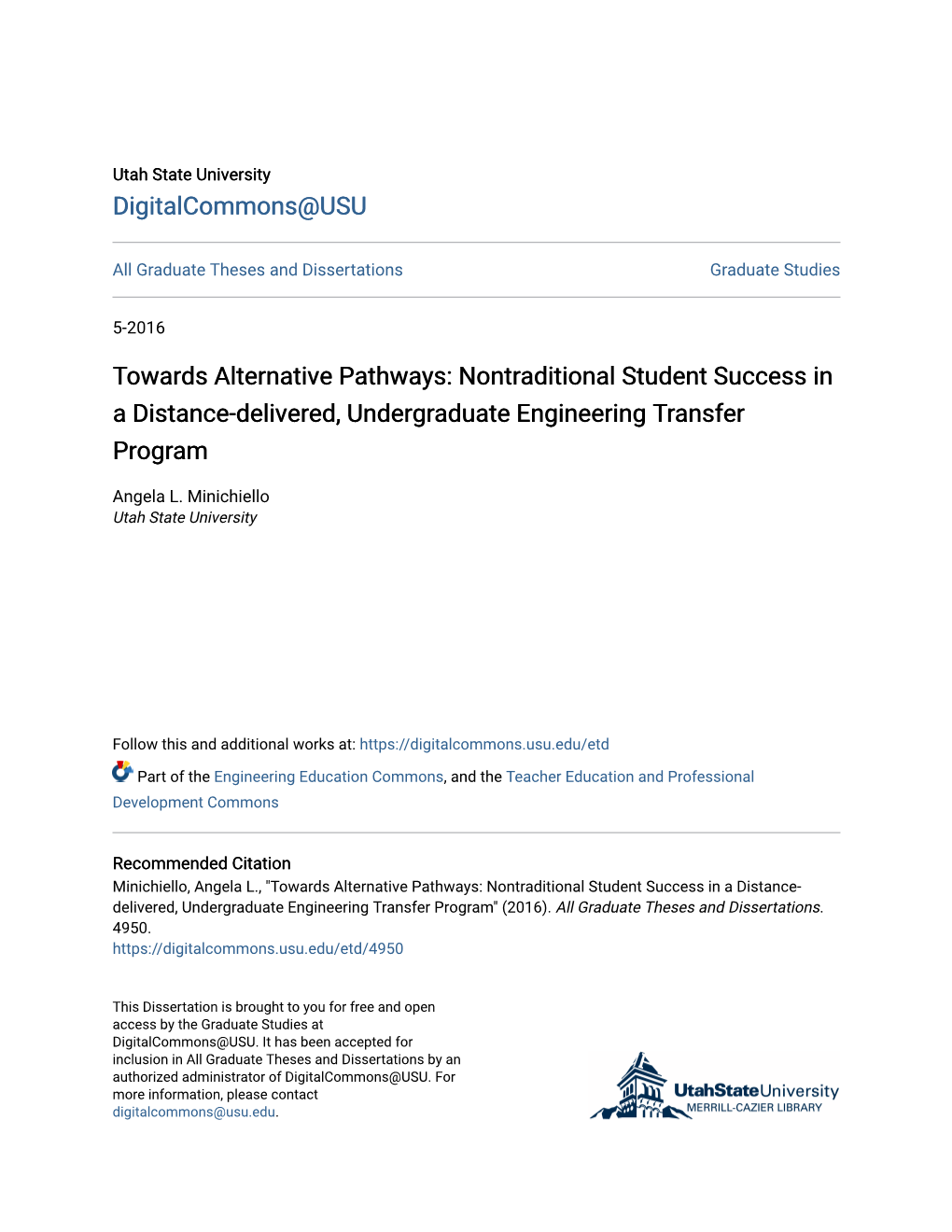 Towards Alternative Pathways: Nontraditional Student Success in a Distance-Delivered, Undergraduate Engineering Transfer Program