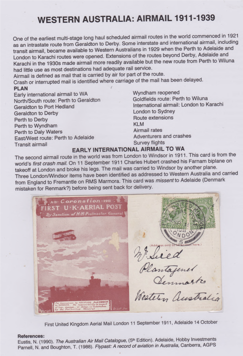 Western Australia:Airmail 1911-1939