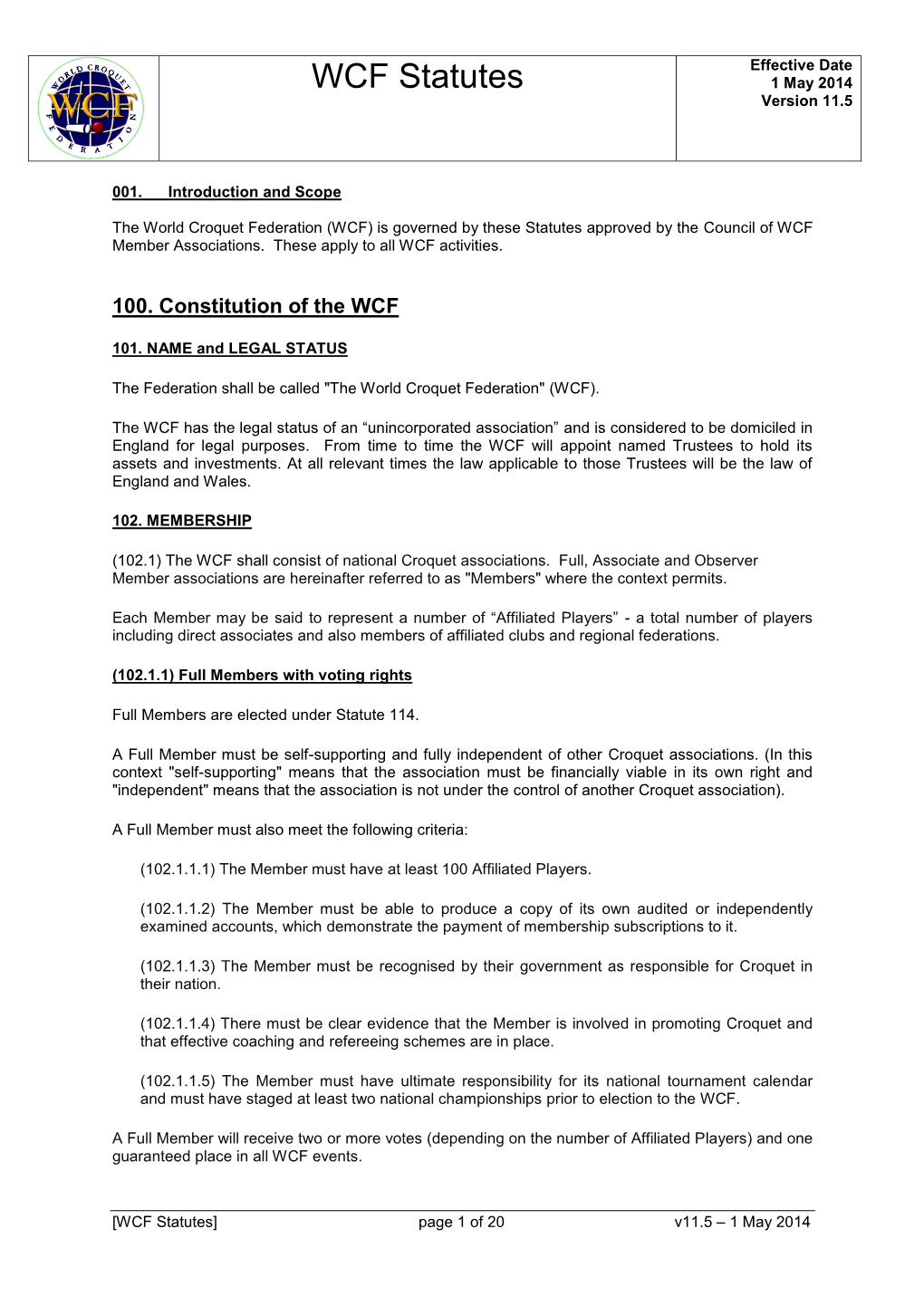 WCF Statutes 1 May 2014 Version 11.5