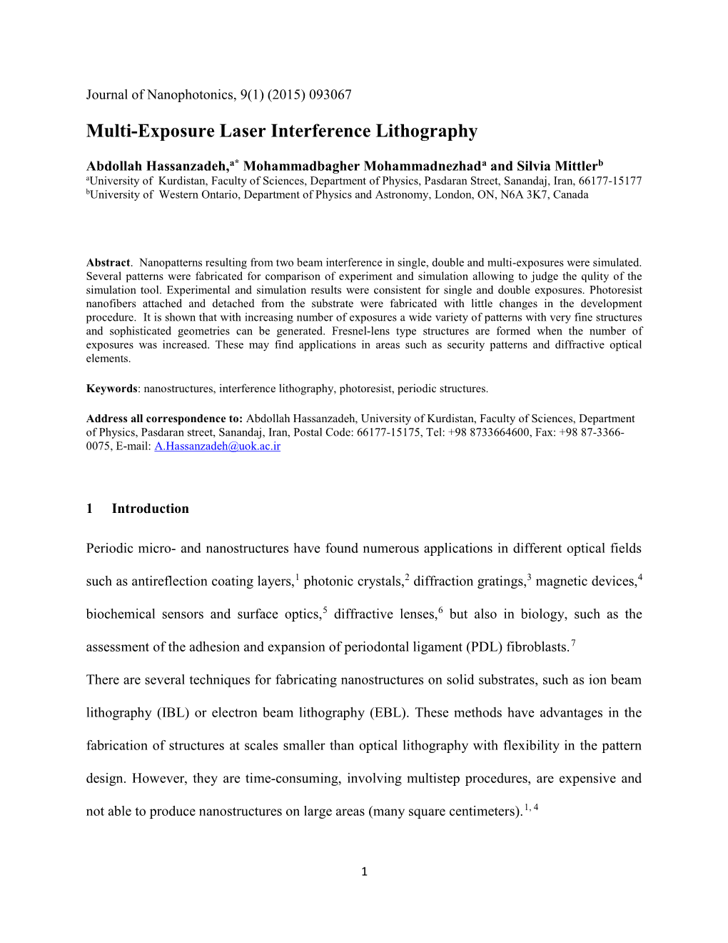 Multi-Exposure Laser Interference Lithography