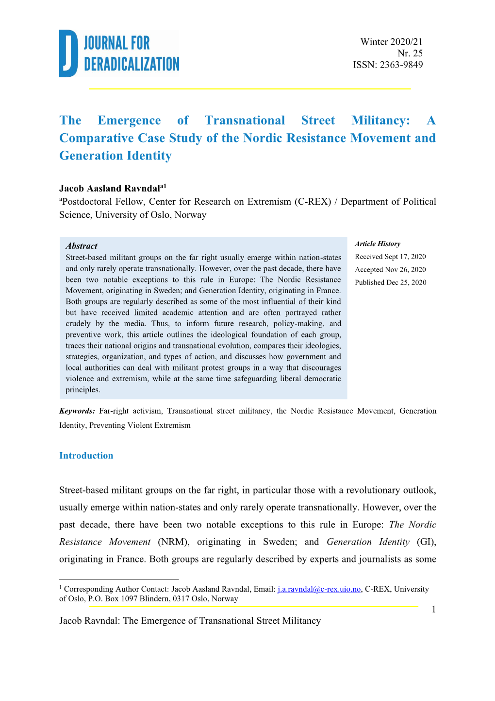 A Comparative Case Study of the Nordic Resistance Movement and Generation Identity