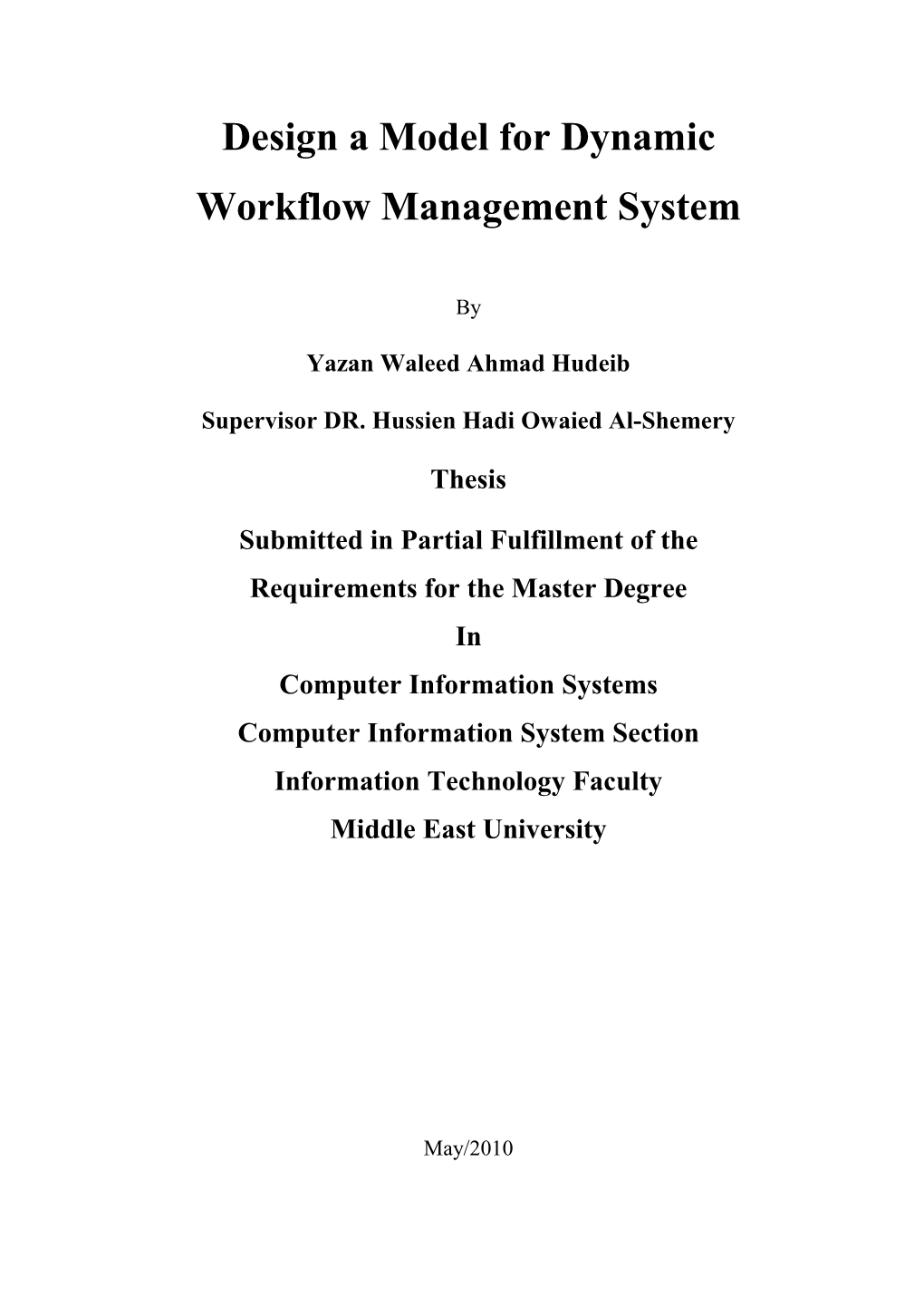 Design a Model for Dynamic Workflow Management System