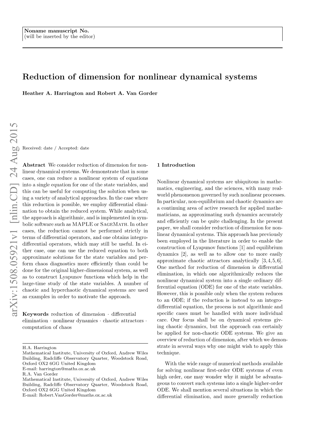 Reduction of Dimension for Nonlinear Dynamical Systems 3 Equations for the Reduced State Variable