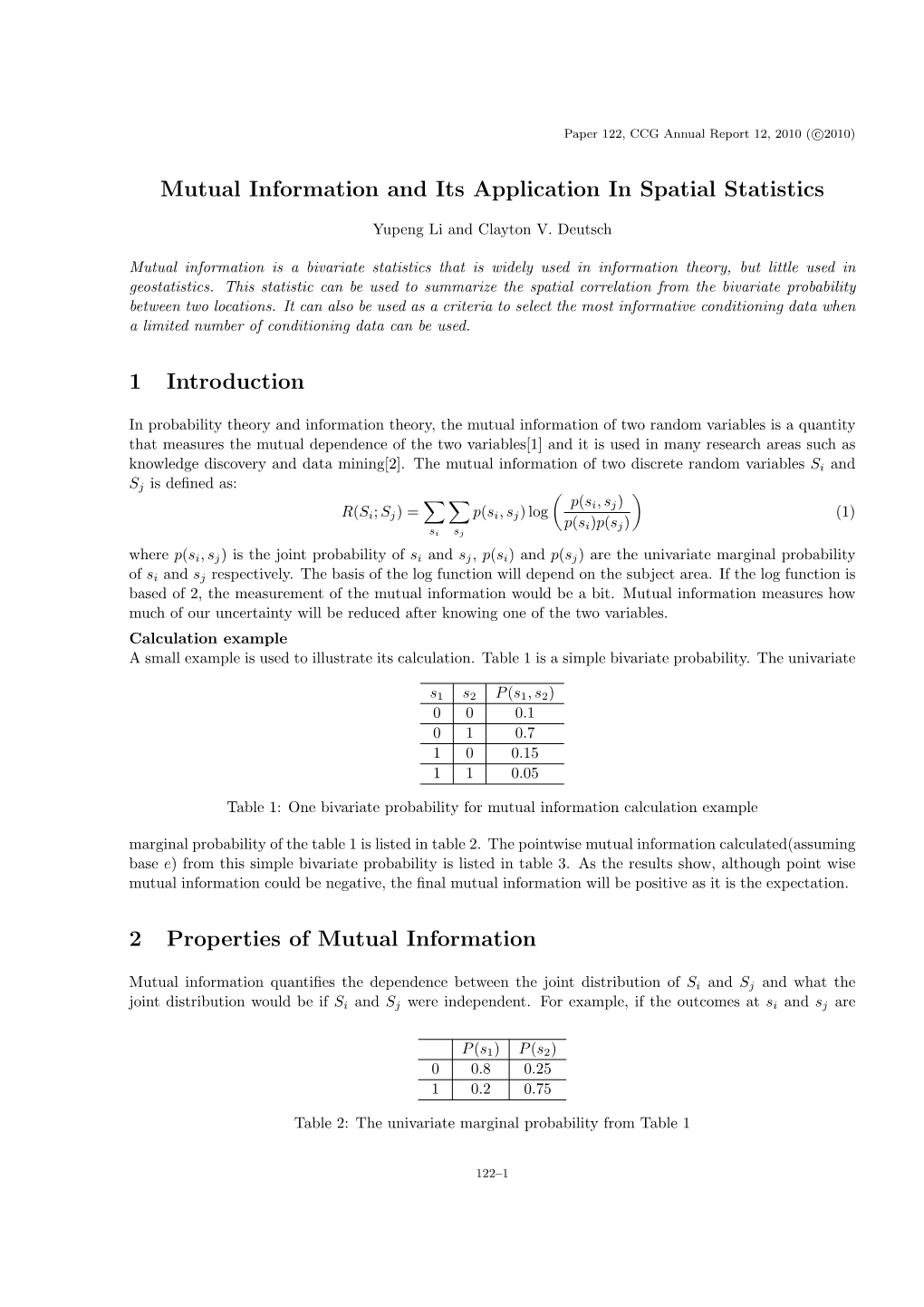 Mutual Information and Its Application in Spatial Statistics