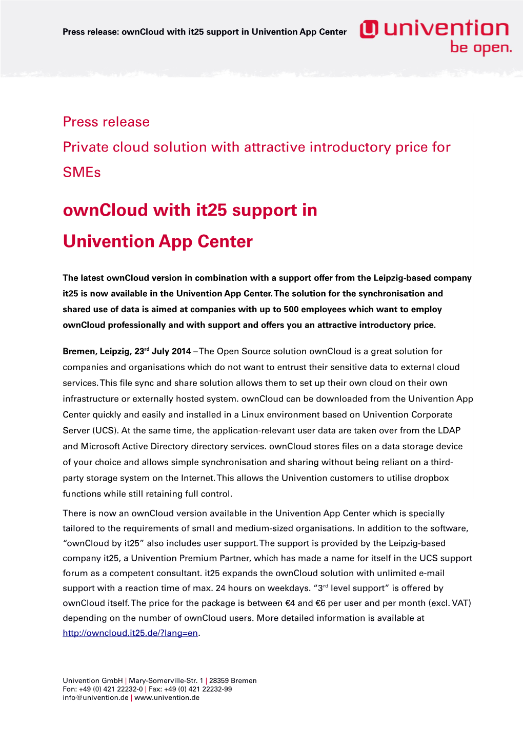 Owncloud with It25 Support in Univention App Center
