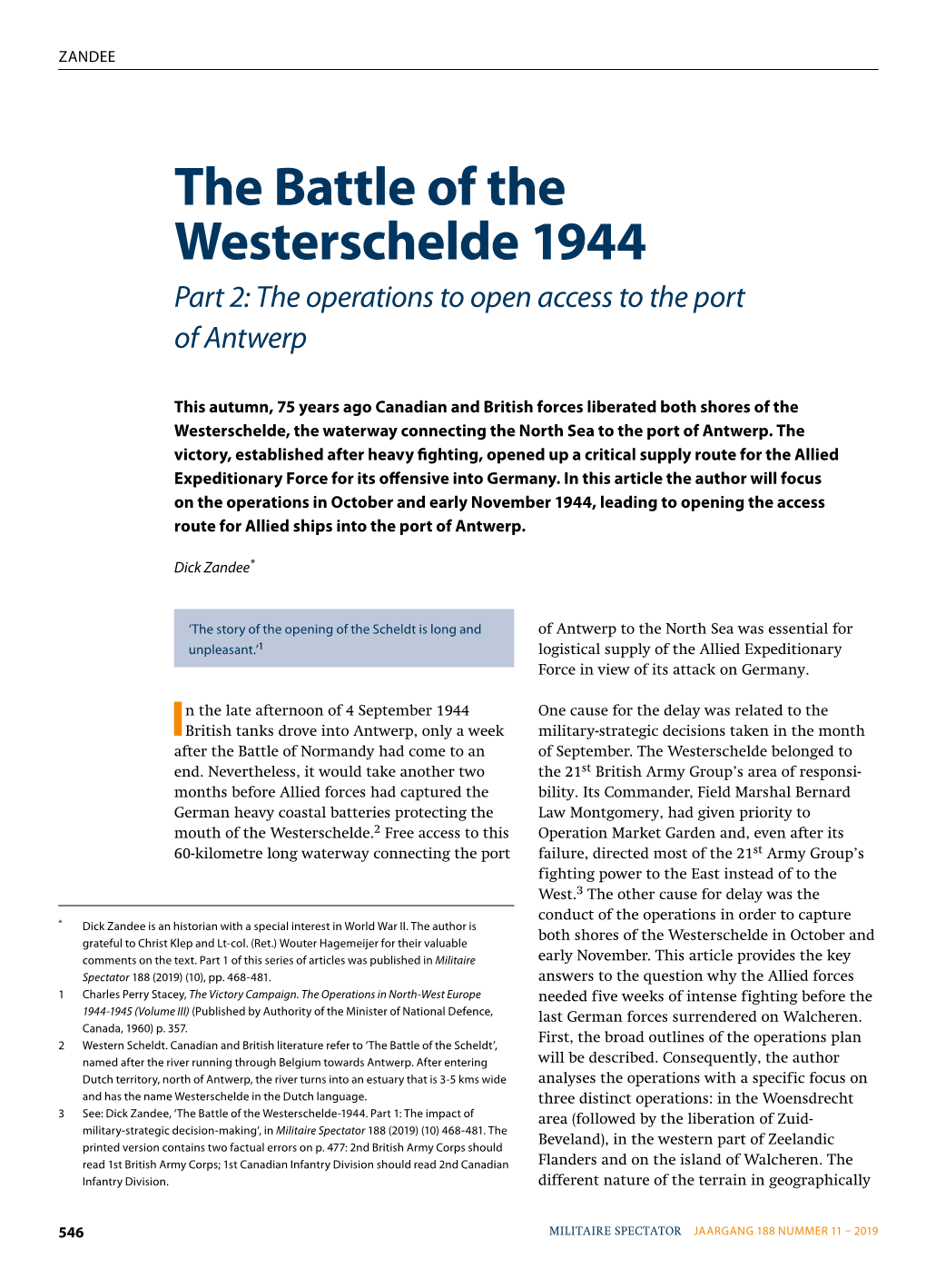 The Battle of the Westerschelde 1944 Part 2: the Operations to Open Access to the Port of Antwerp