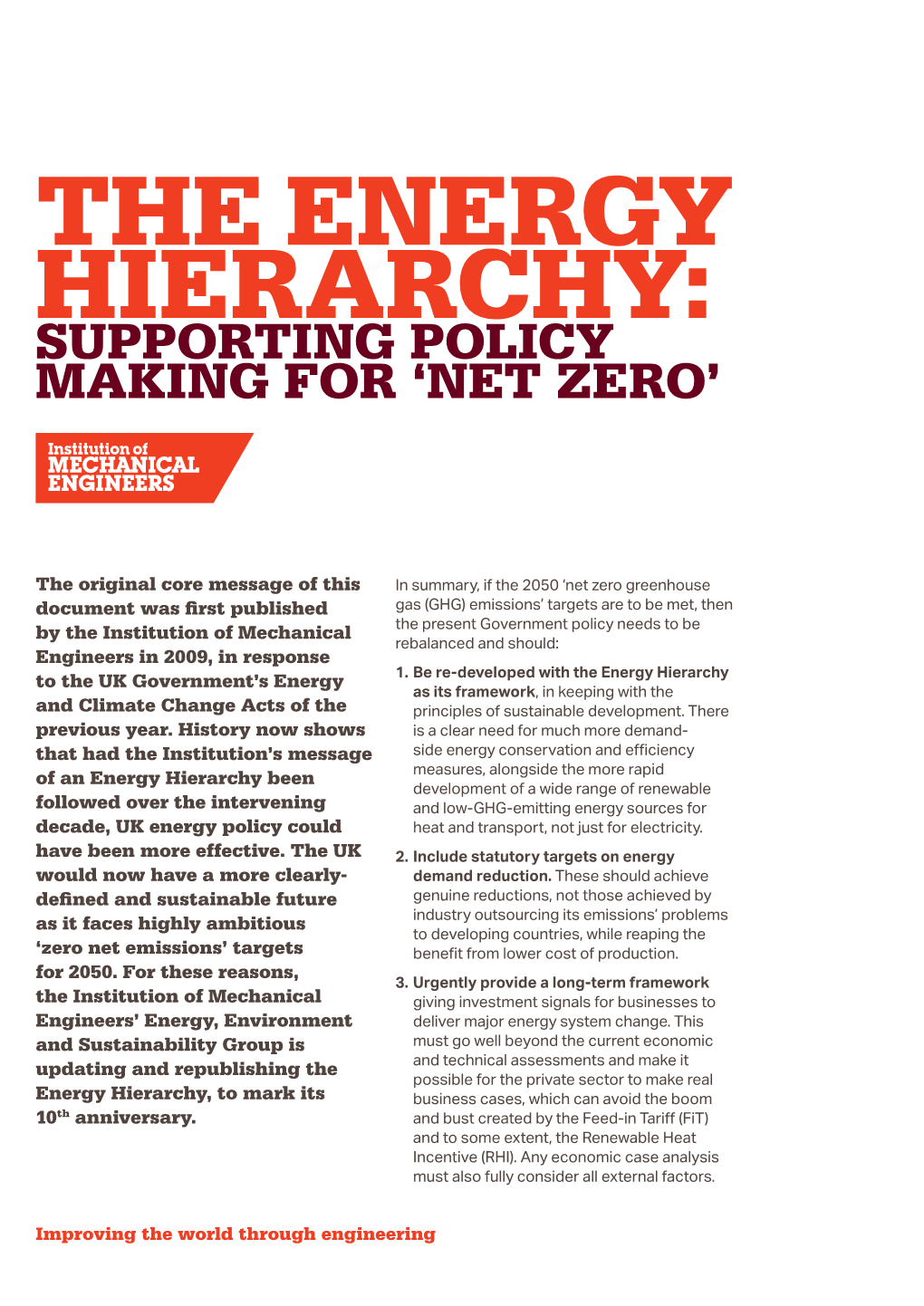 The Energy Hierarchy: Supporting Policy Making for ‘Net Zero’