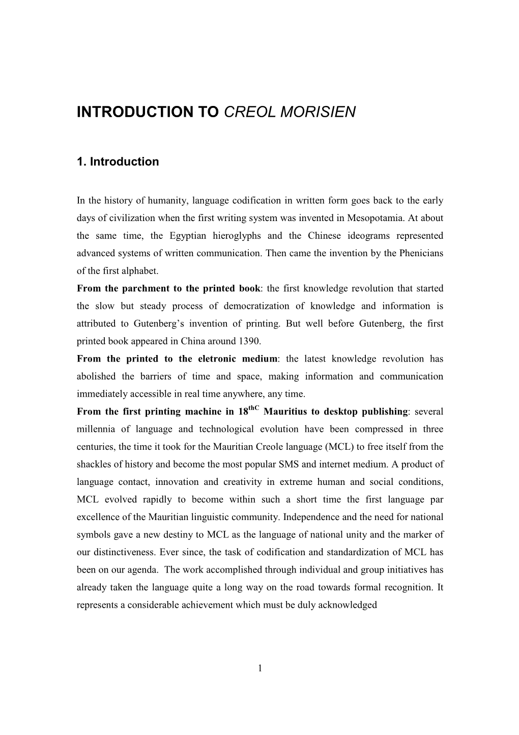 Introduction to Creole Morisyen