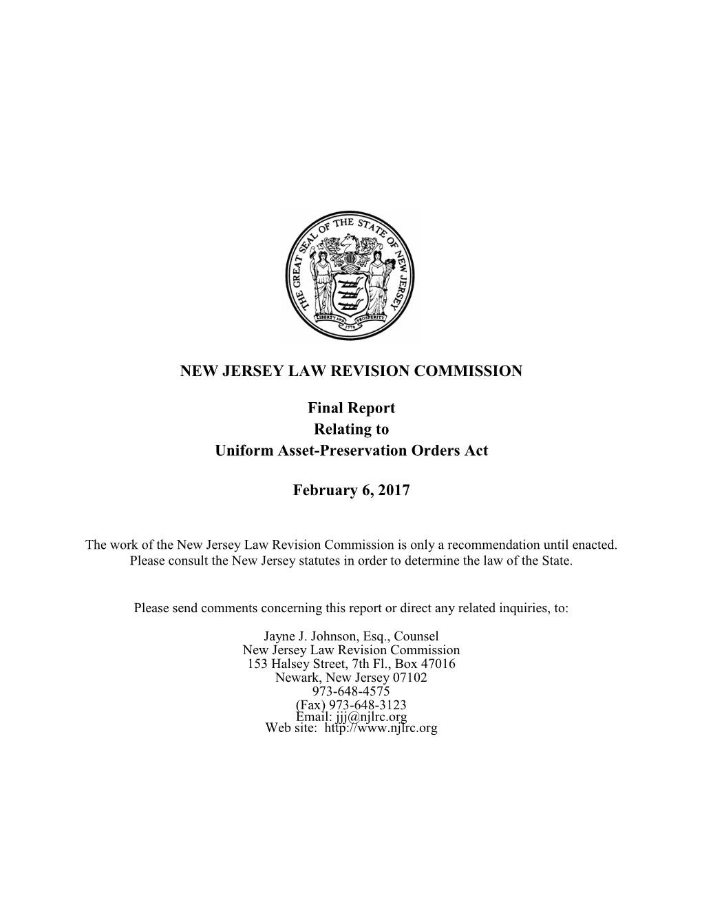 NEW JERSEY LAW REVISION COMMISSION Final Report