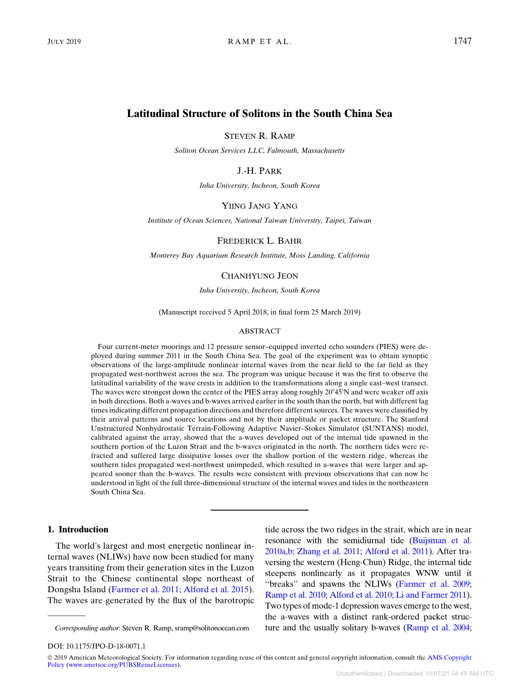 Latitudinal Structure of Solitons in the South China Sea