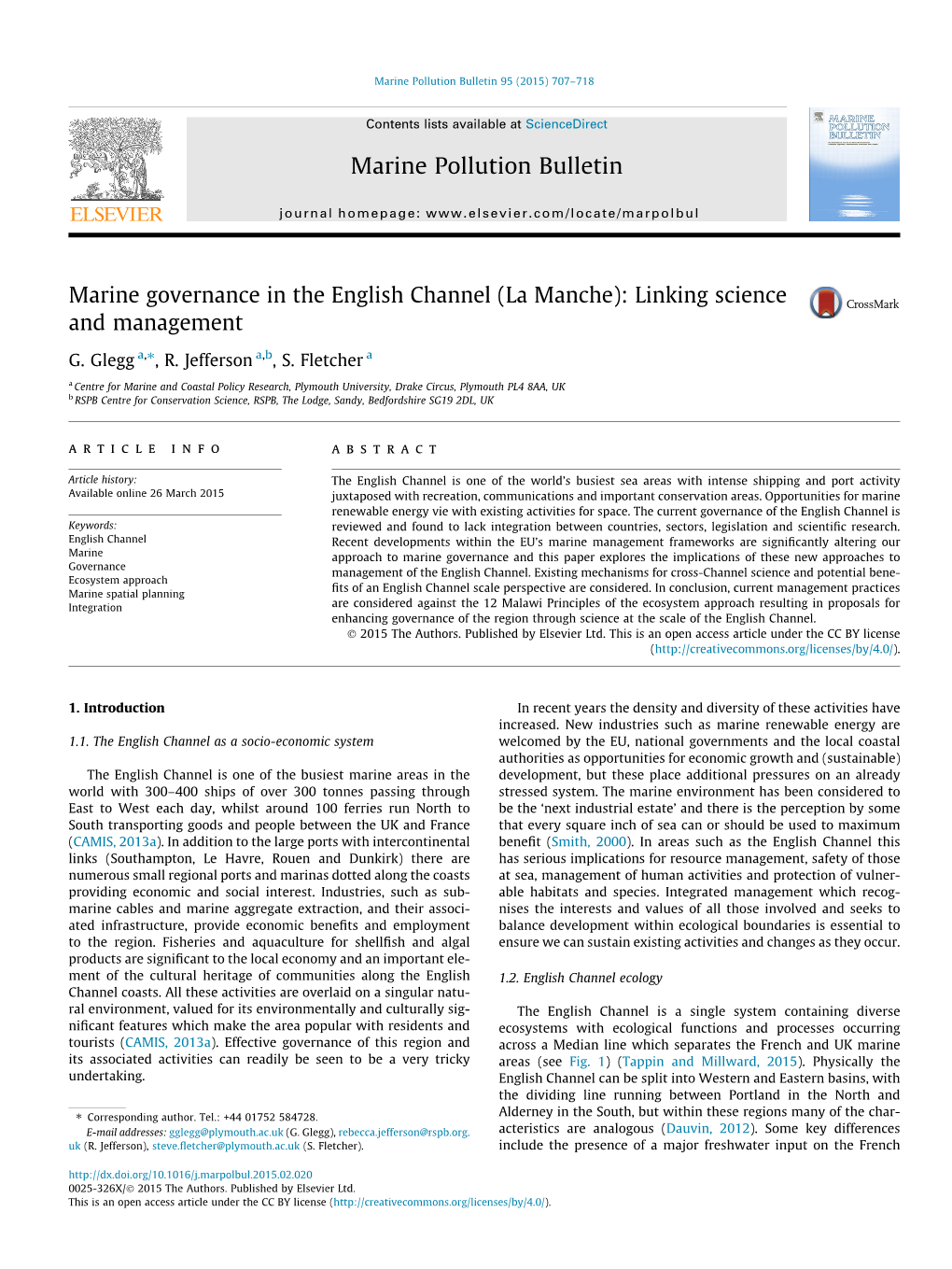 Marine Governance in the English Channel (La Manche): Linking Science and Management ⇑ G