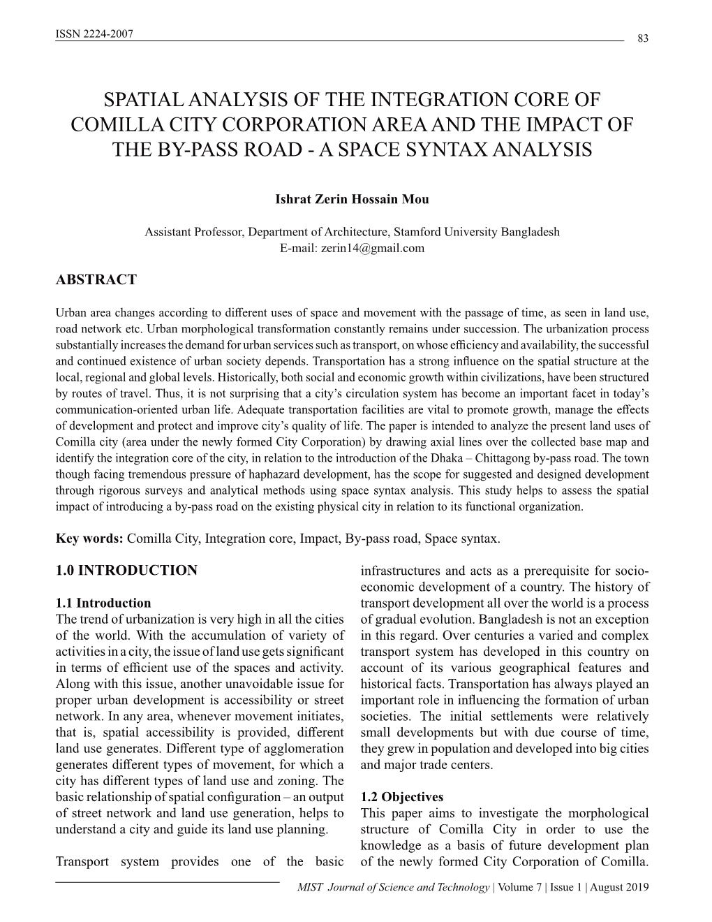 Spatial Analysis of the Integration Core of Comilla City Corporation Area and the Impact of the By-Pass Road - a Space Syntax Analysis