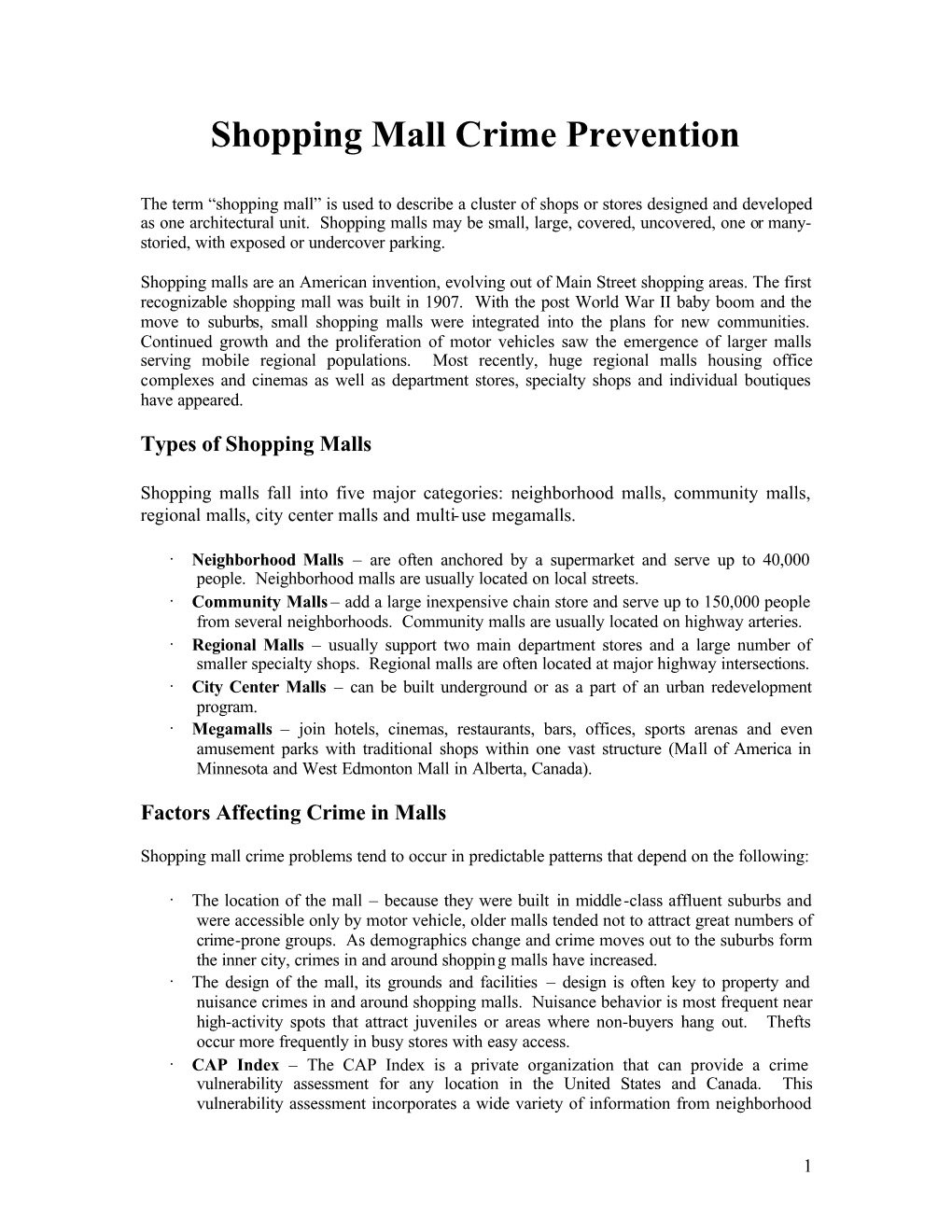 Shopping Mall Crime Prevention