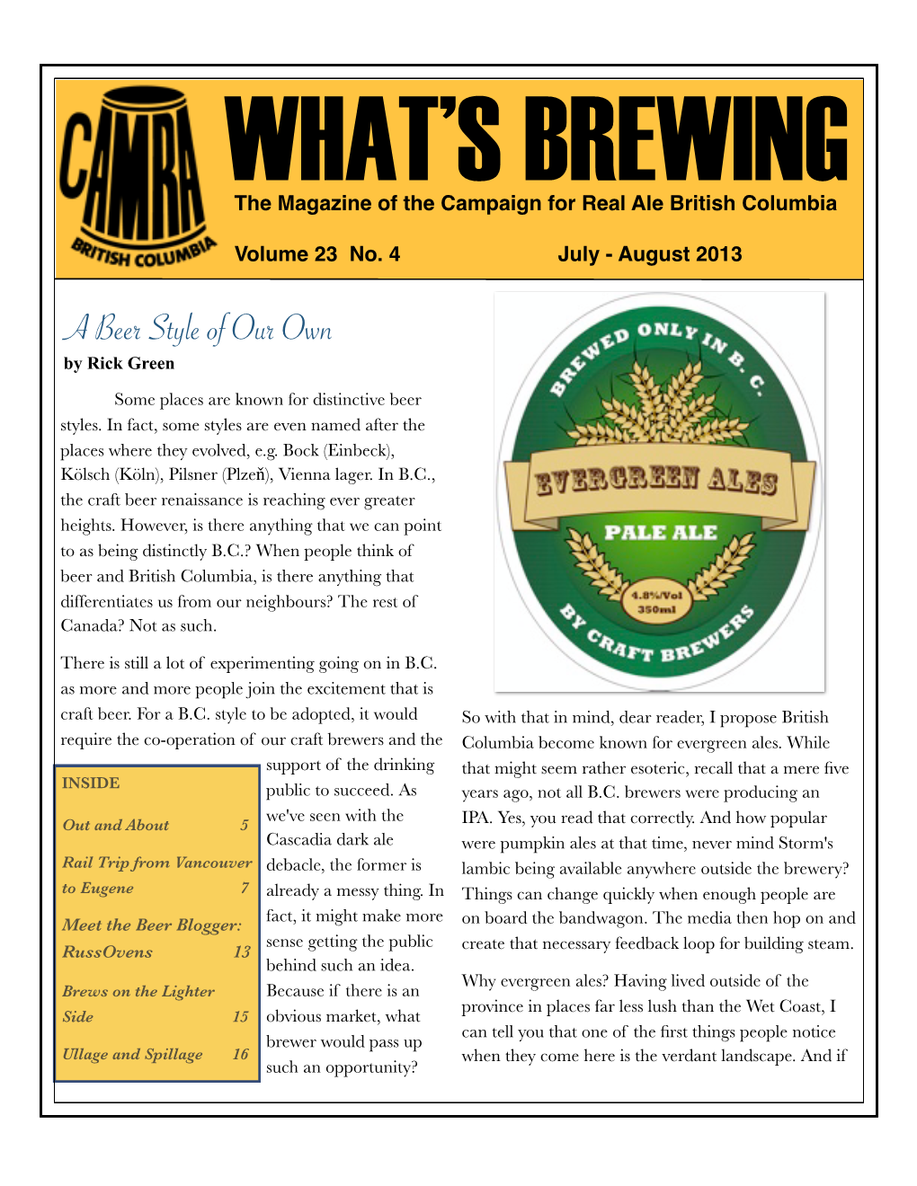 A Beer Style of Our Own by Rick Green