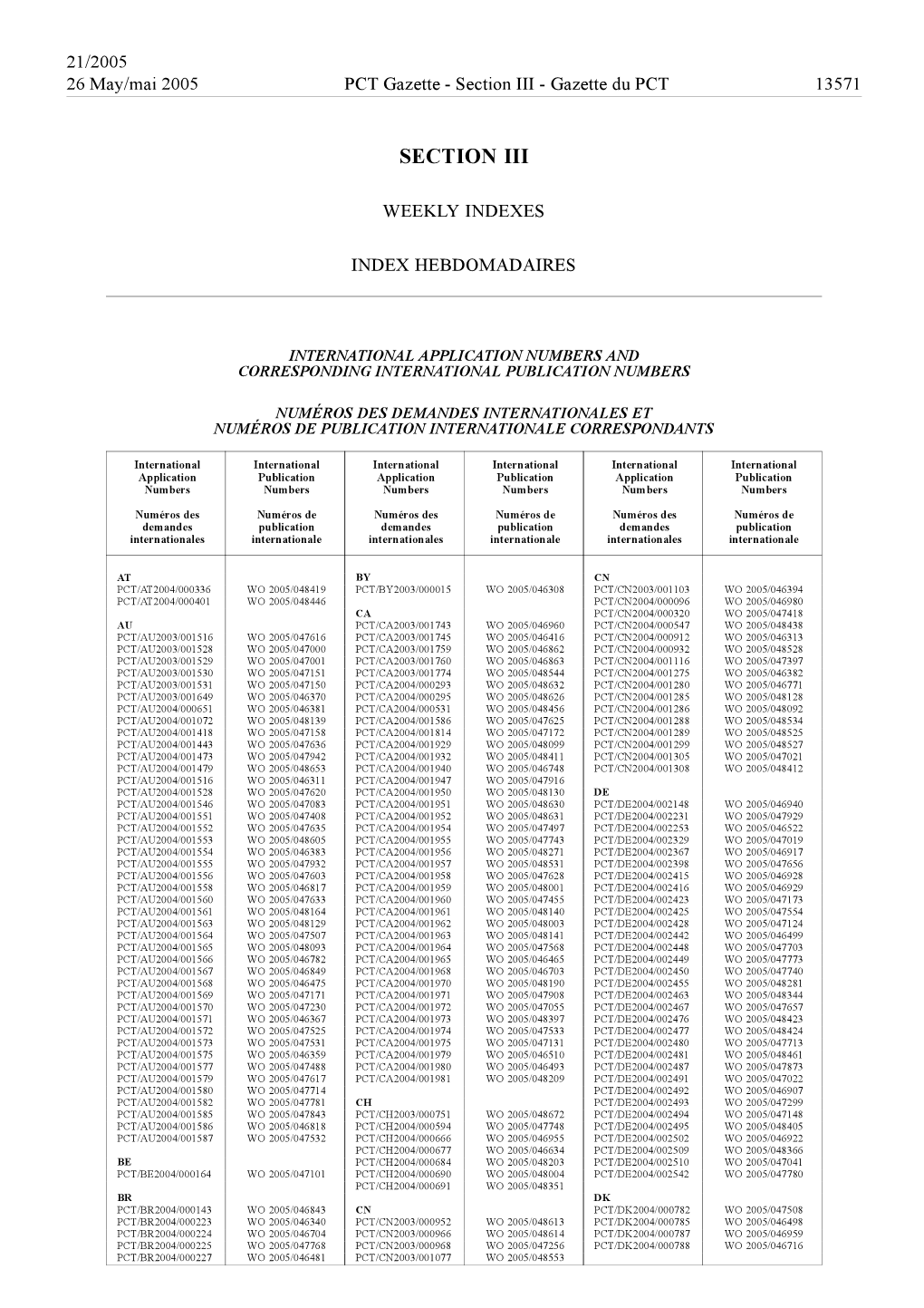 PCT Gazette, Weekly Issue No. 21, 2005