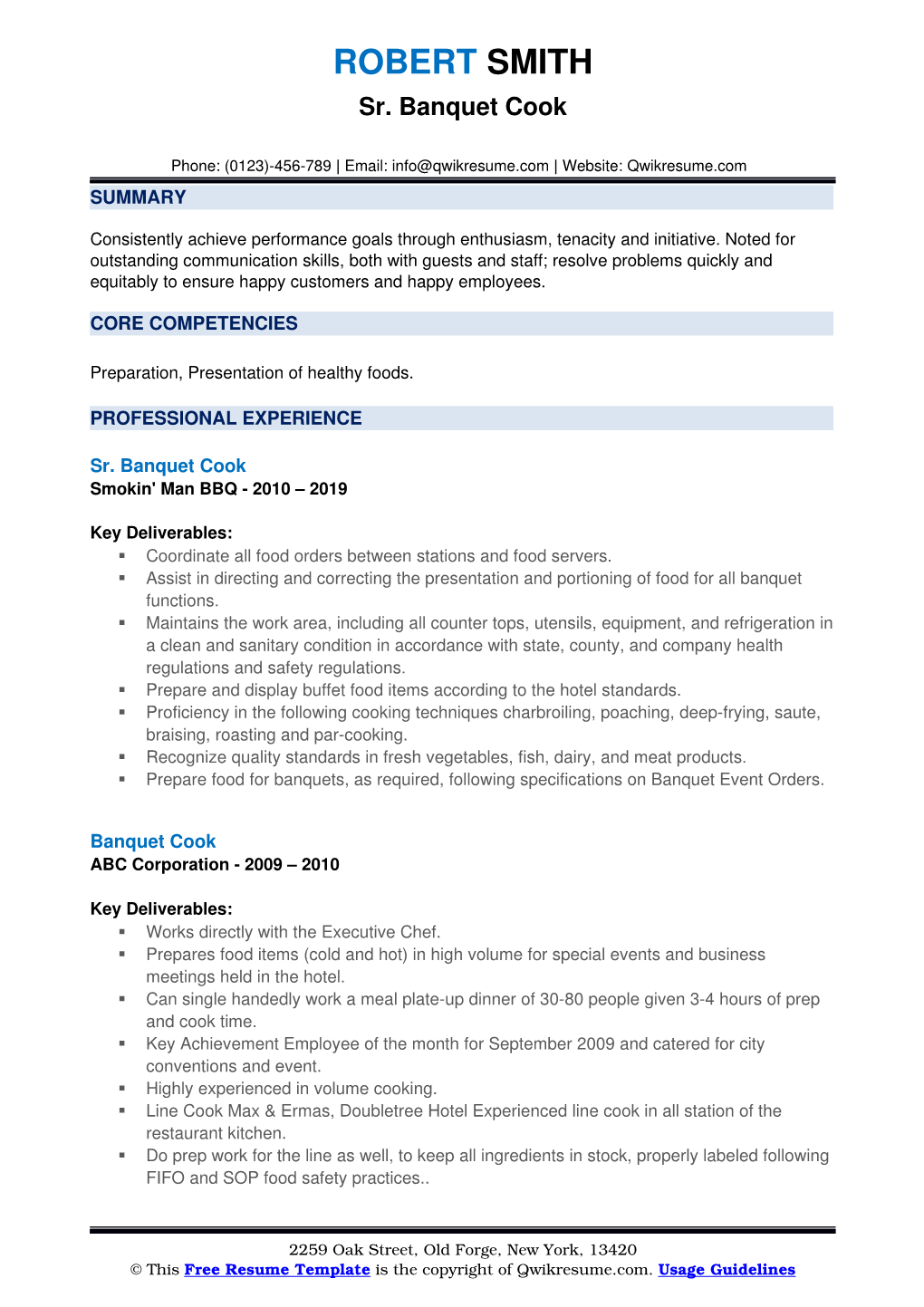 Resume Template Is the Copyright of Qwikresume.Com