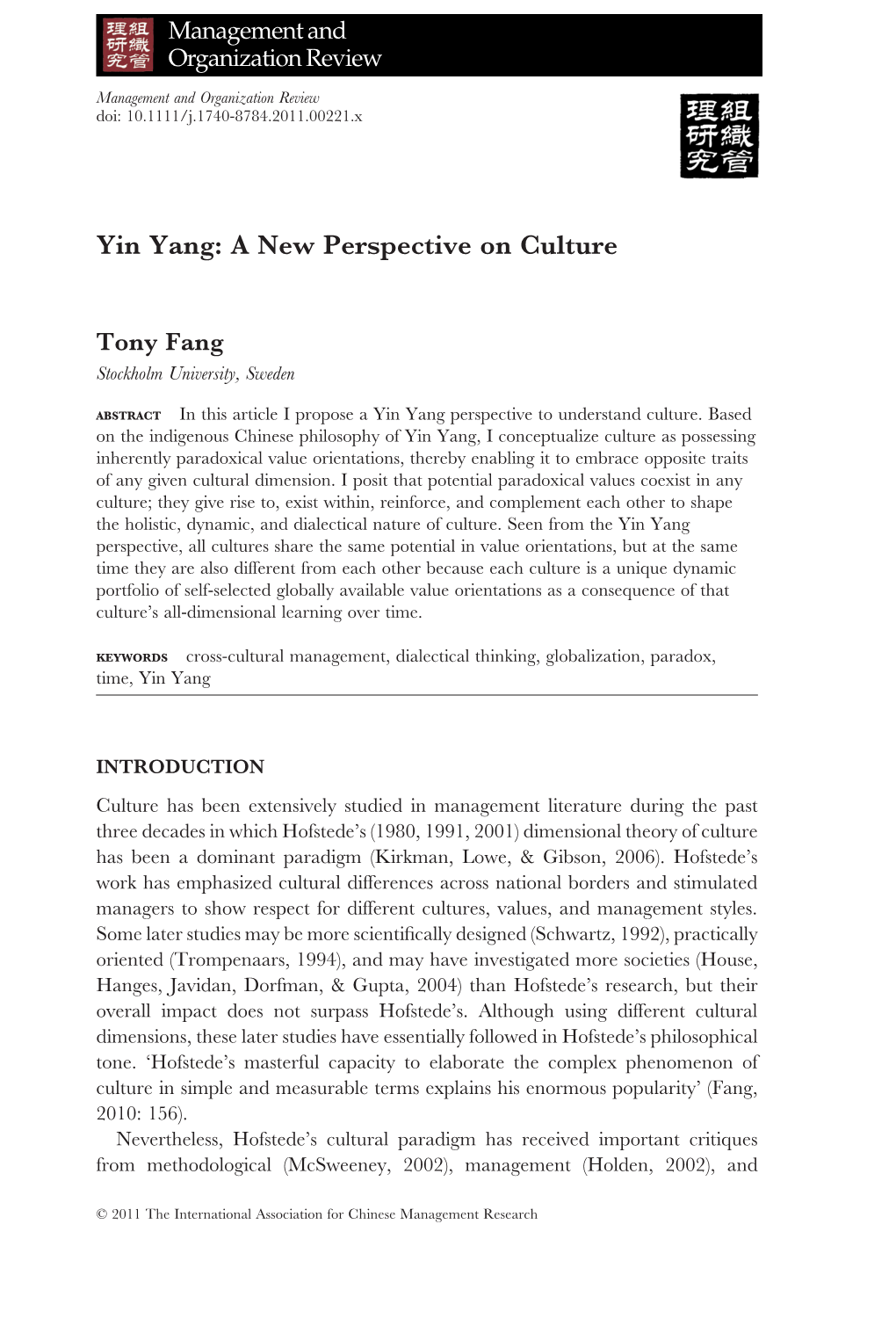 Yin Yang: a New Perspective on Culture