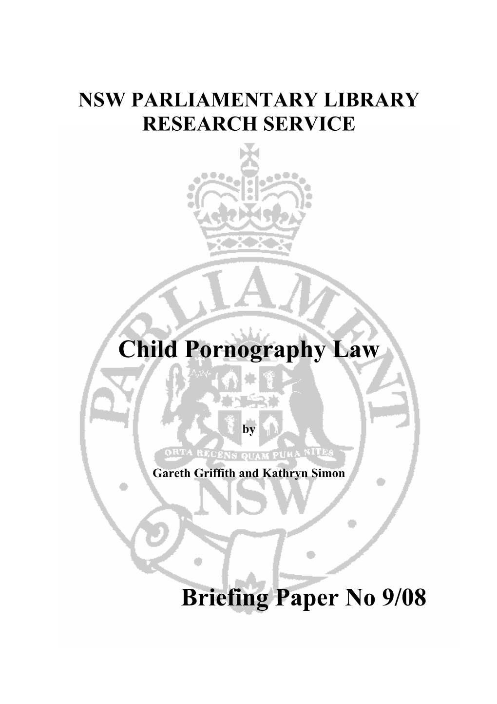 Child Pornography Law Briefing Paper No 9/08