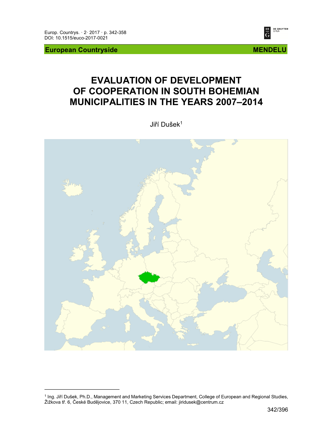 Evaluation of Development of Cooperation in South Bohemian Municipalities in the Years 2007–2014