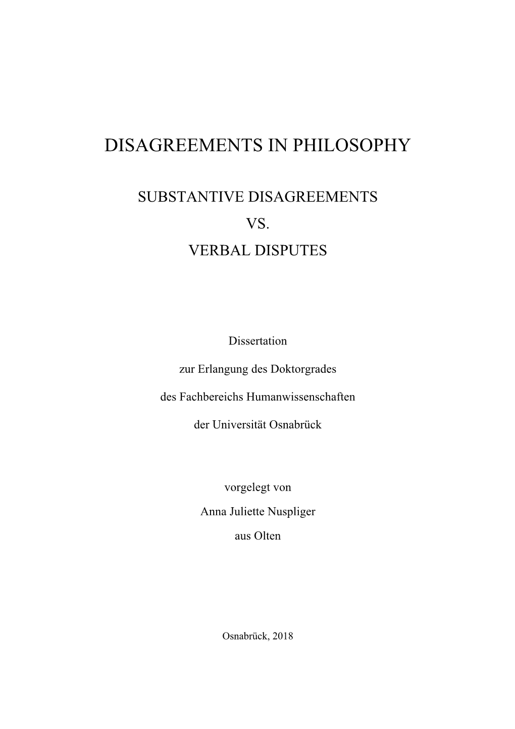 Disagreements in Philosophy