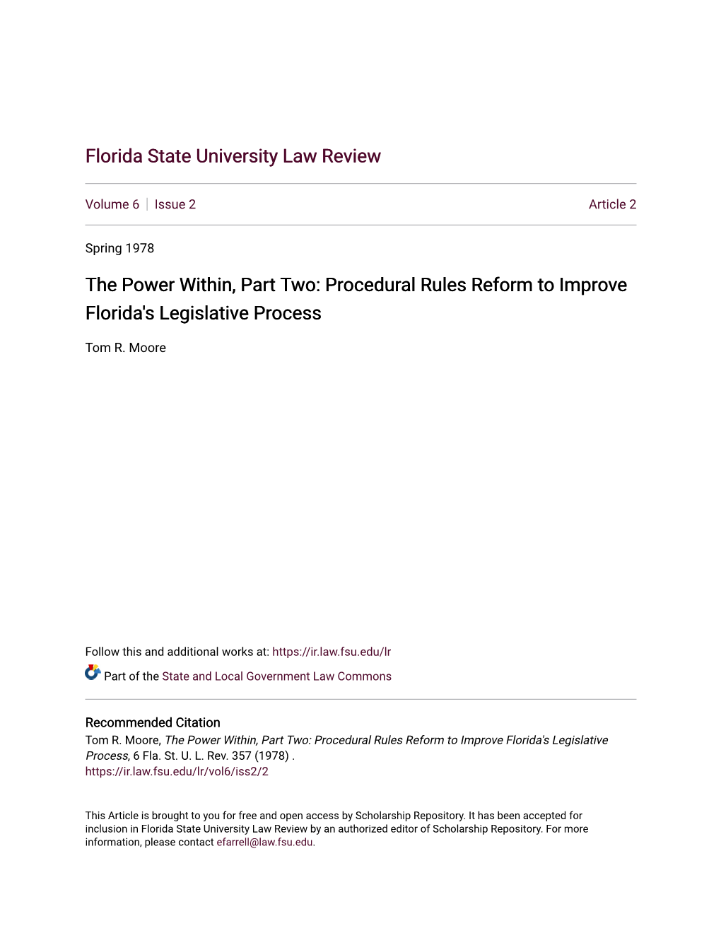 Procedural Rules Reform to Improve Florida's Legislative Process