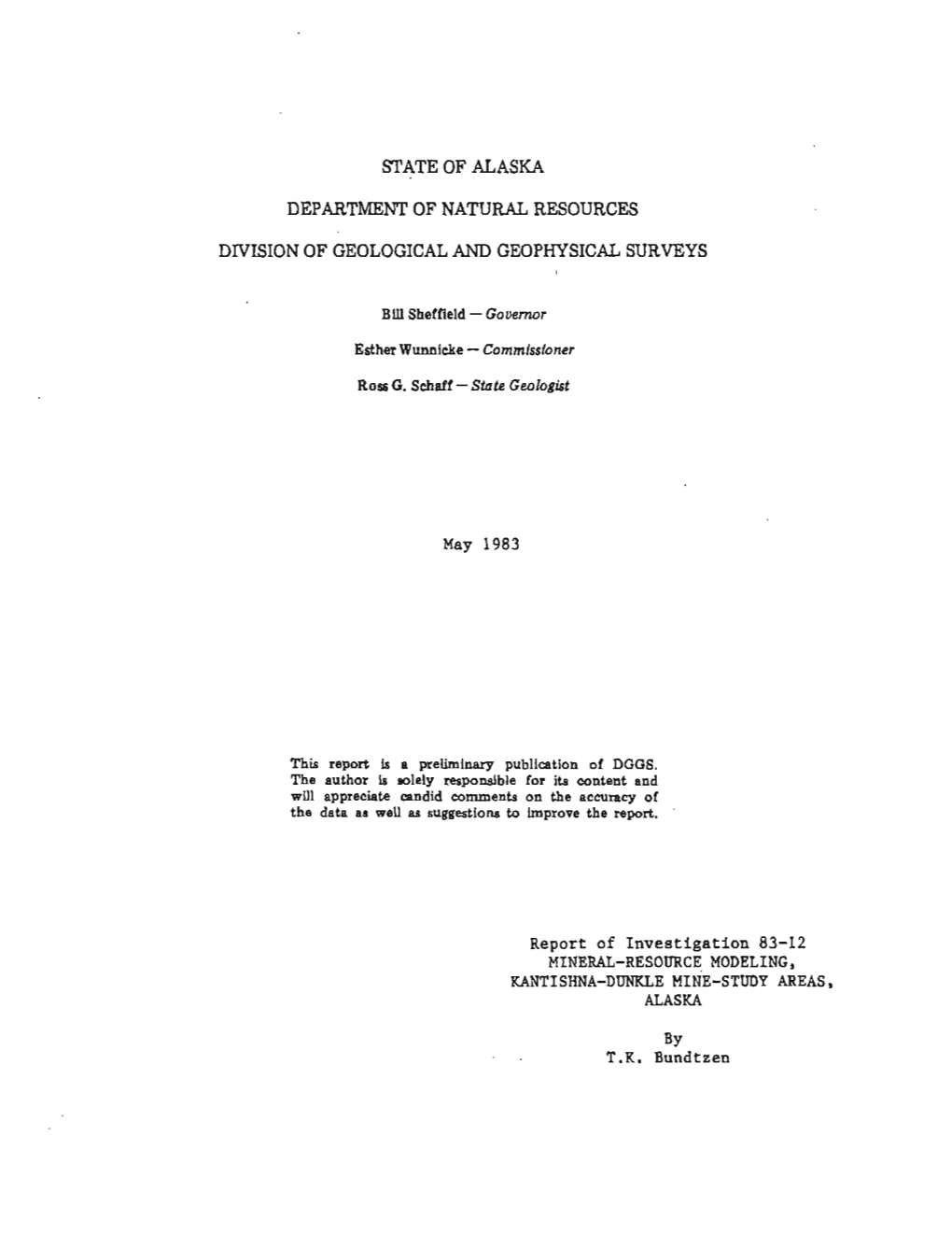 STATE of ALASKA Department of Natural Resources DIVISION of GEOLOGICAL & GEOPHYSICAL SURVEYS