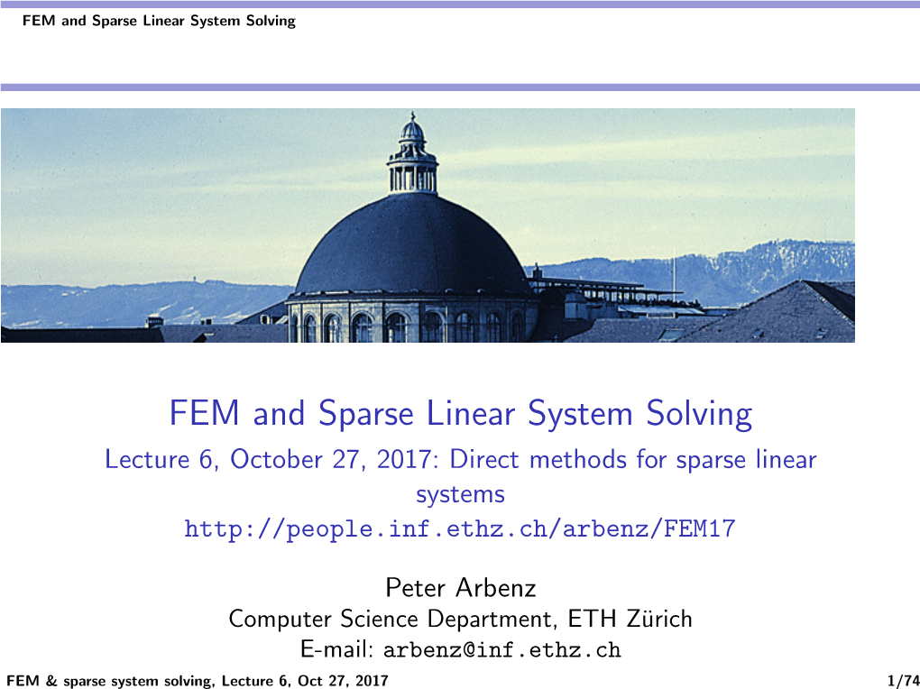 Lecture 6, October 27, 2017: Direct Methods for Sparse Linear Systems