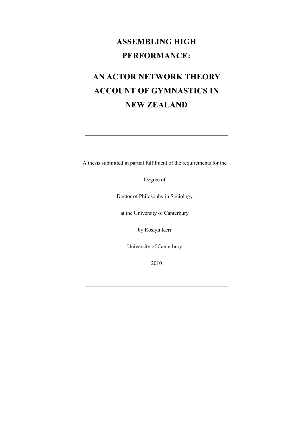 An Actor Network Theory Account of Gymnastics in New Zealand
