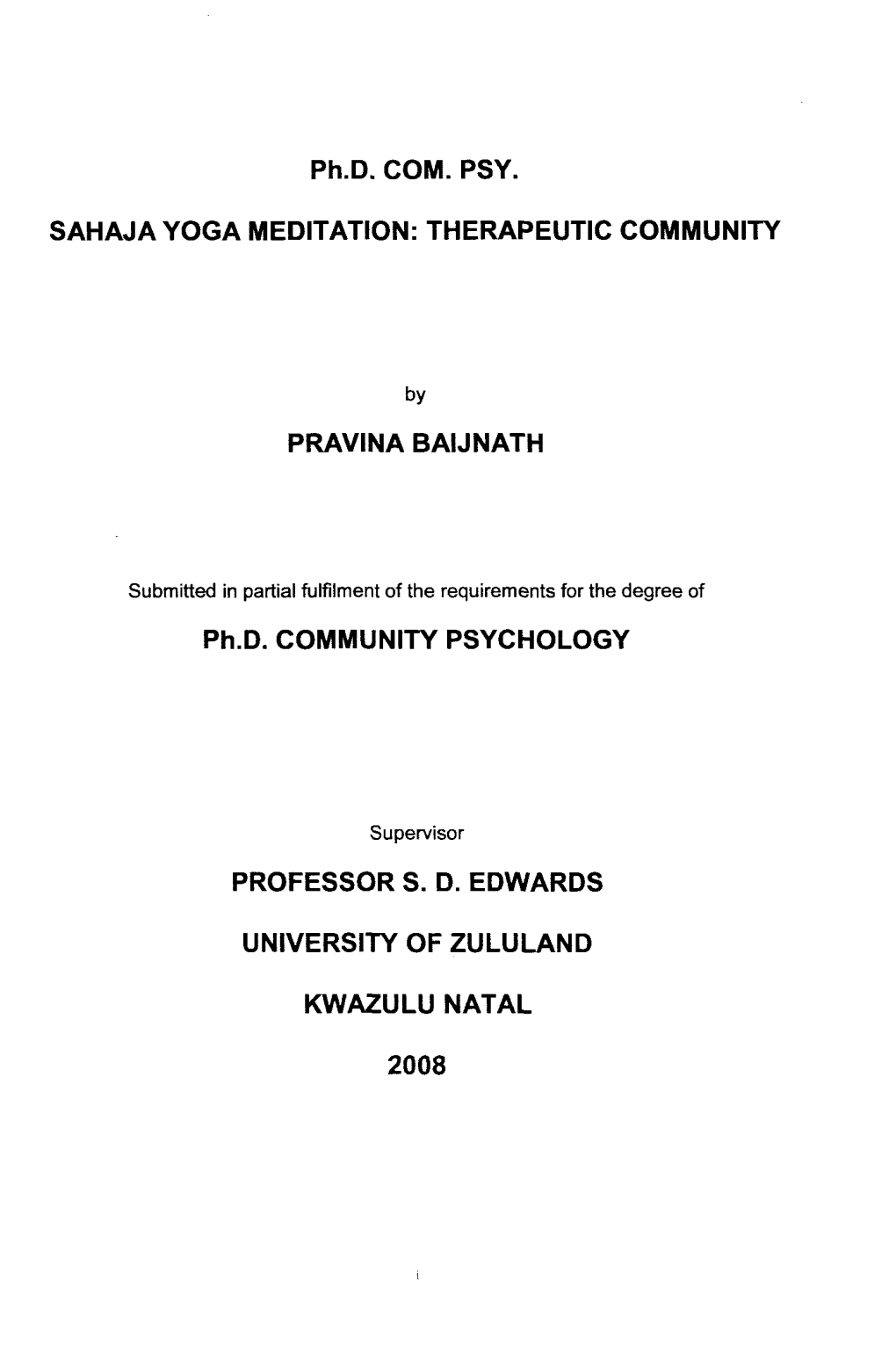 Ph.D. COM. PSY. SAHAJA YOGA MEDITATION