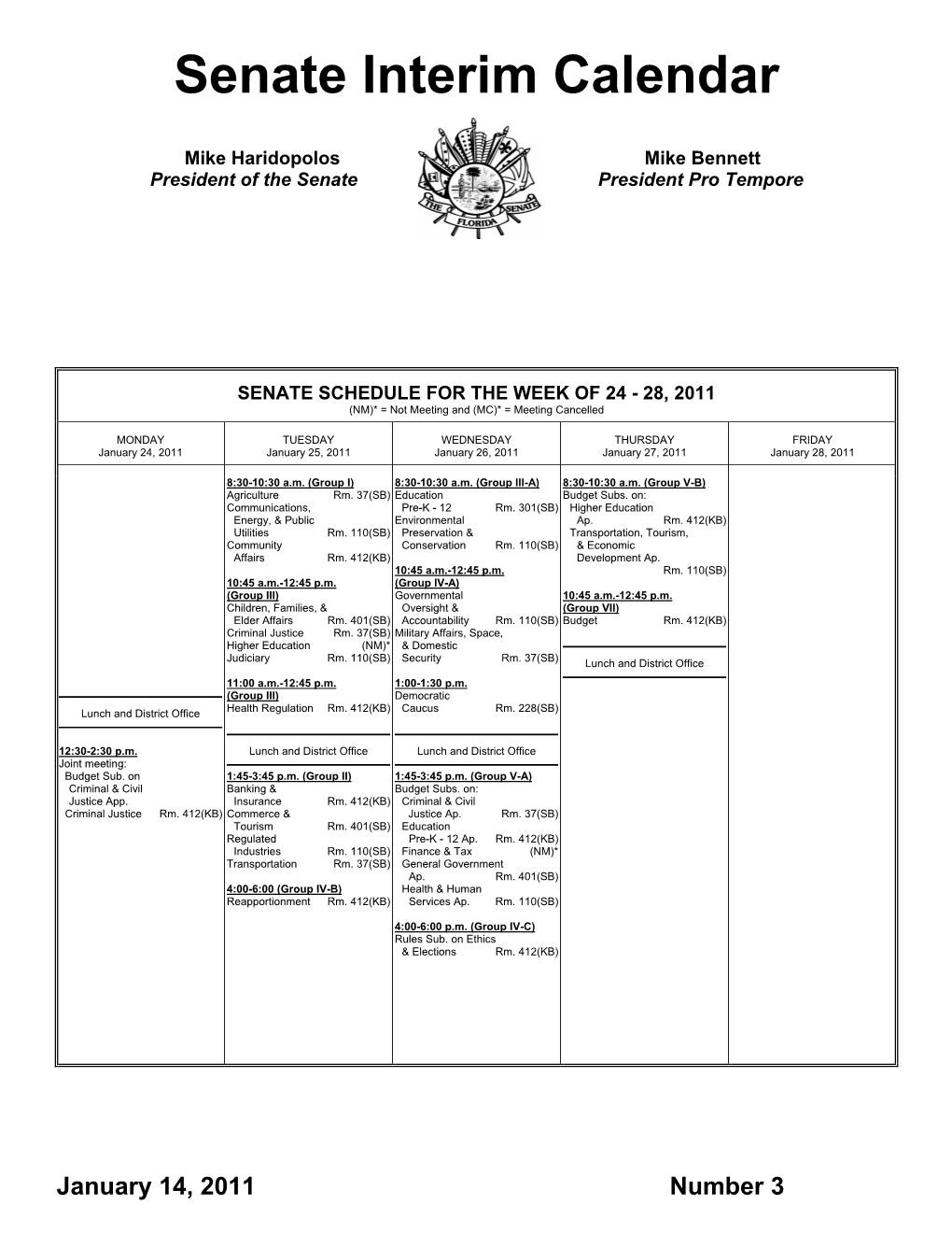 Senate Interim Calendar