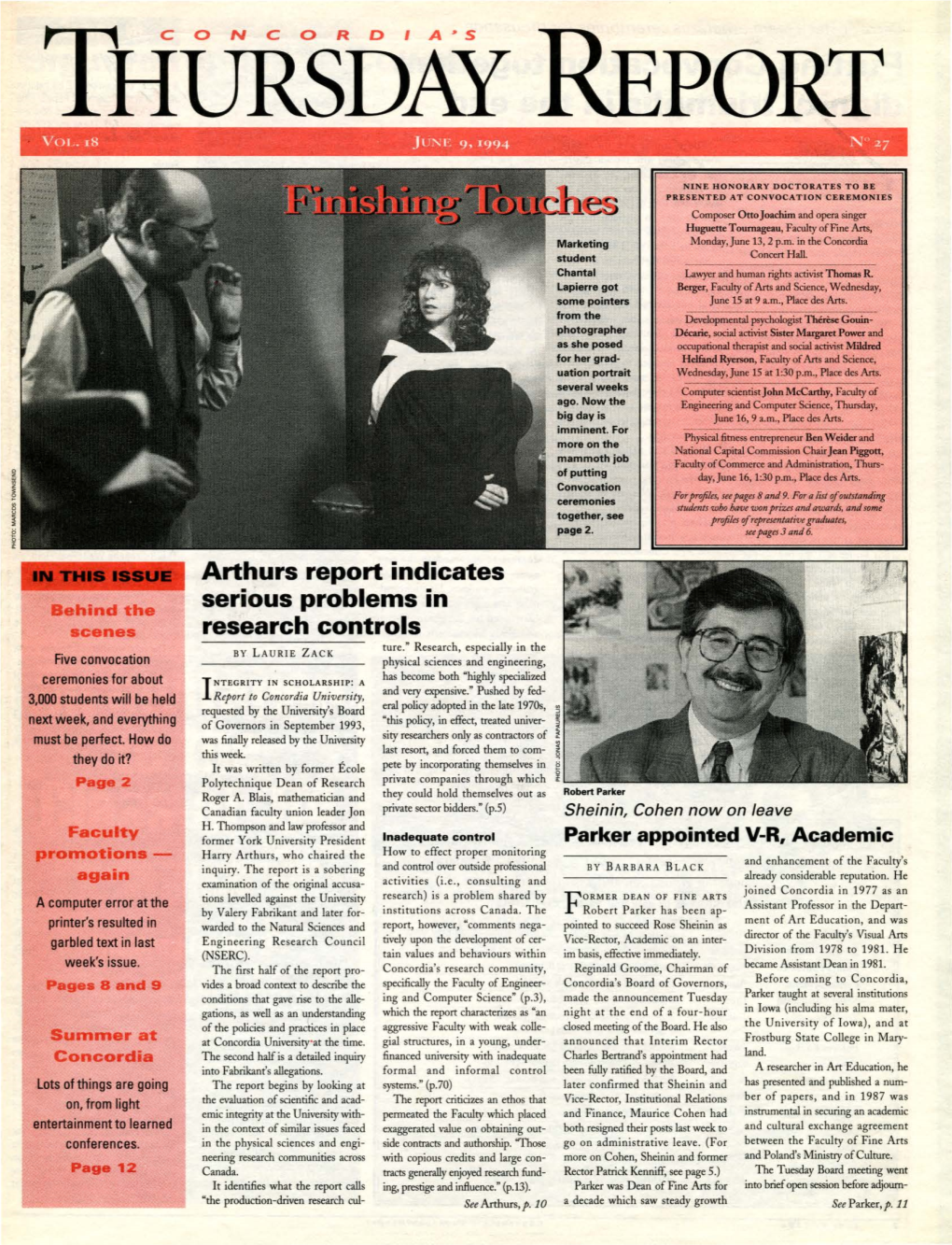 June 9, 1994 Concordia's Thursday Report Con Vocation I 9 9 4