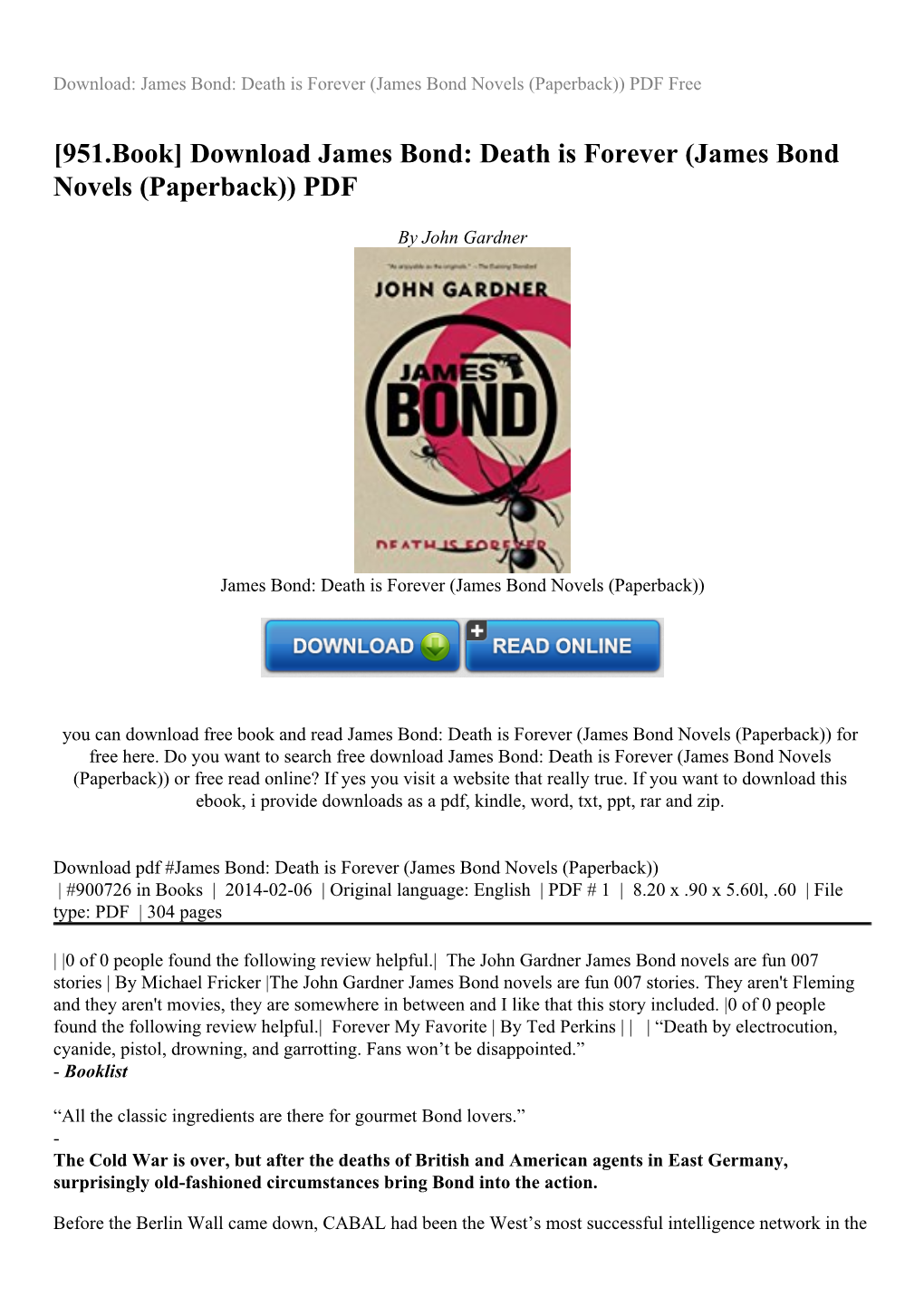 Download James Bond: Death Is Forever (James Bond Novels (Paperback)) PDF