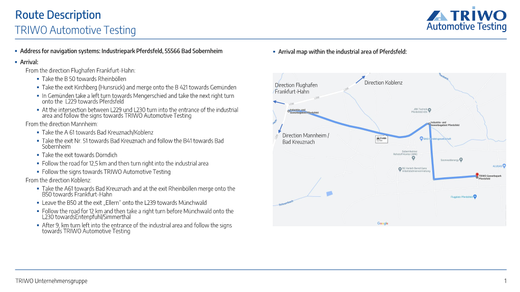 Route Description TRIWO Automotive Testing