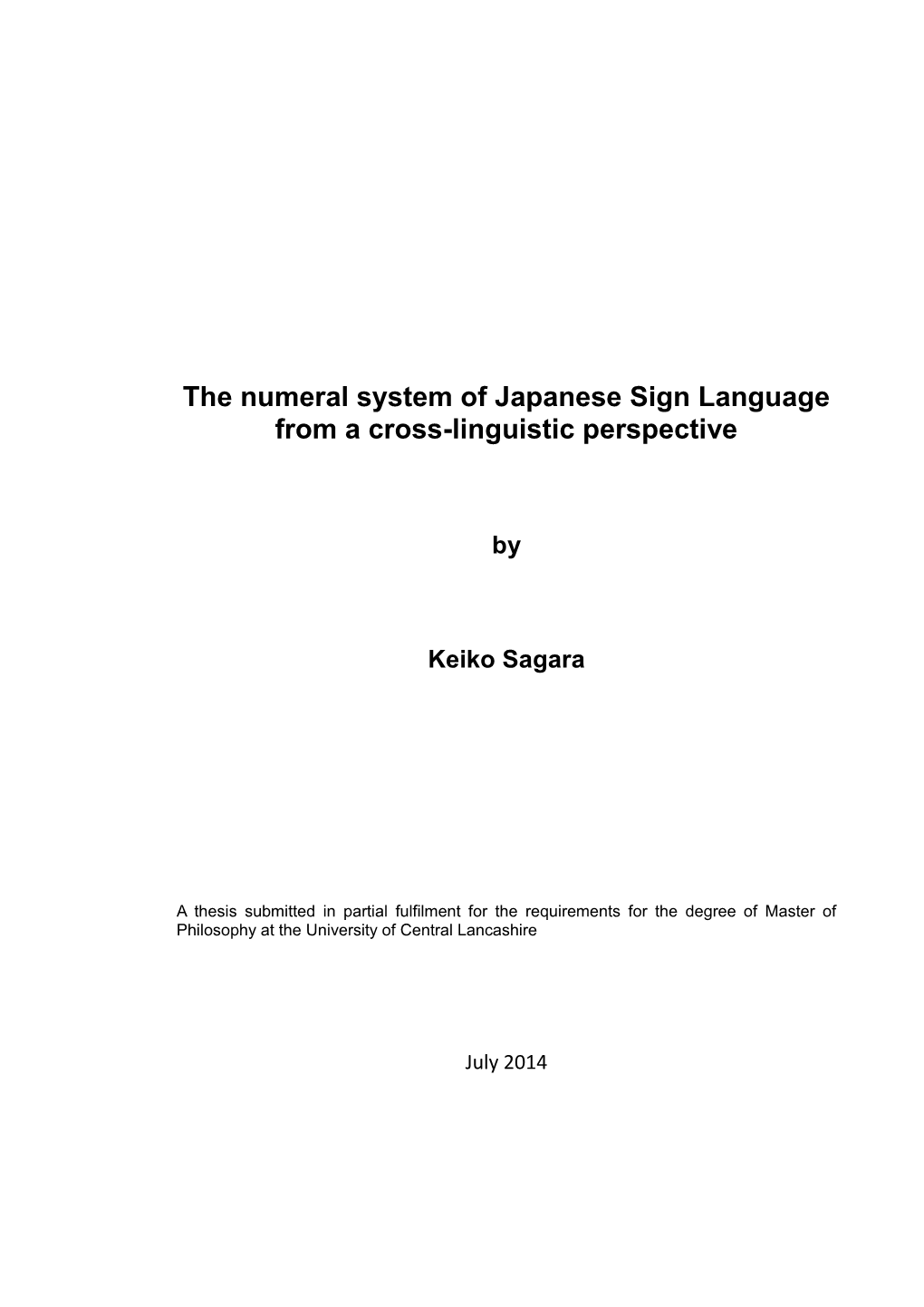 The Numeral System of Japanese Sign Language from a Cross-Linguistic Perspective