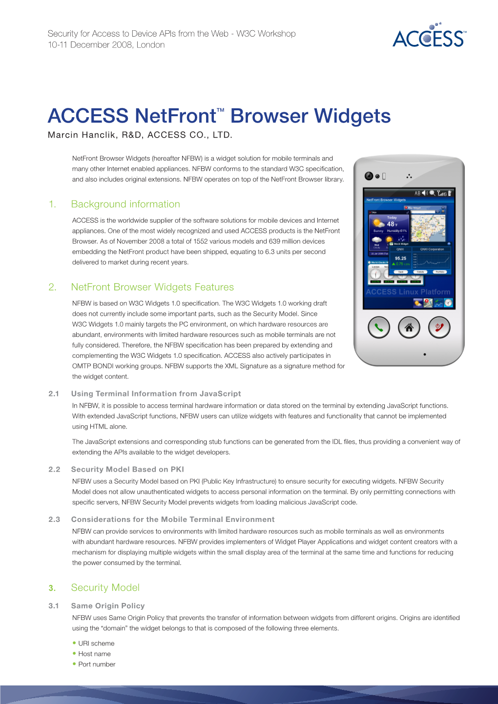 ACCESS Netfront Browser Widgets